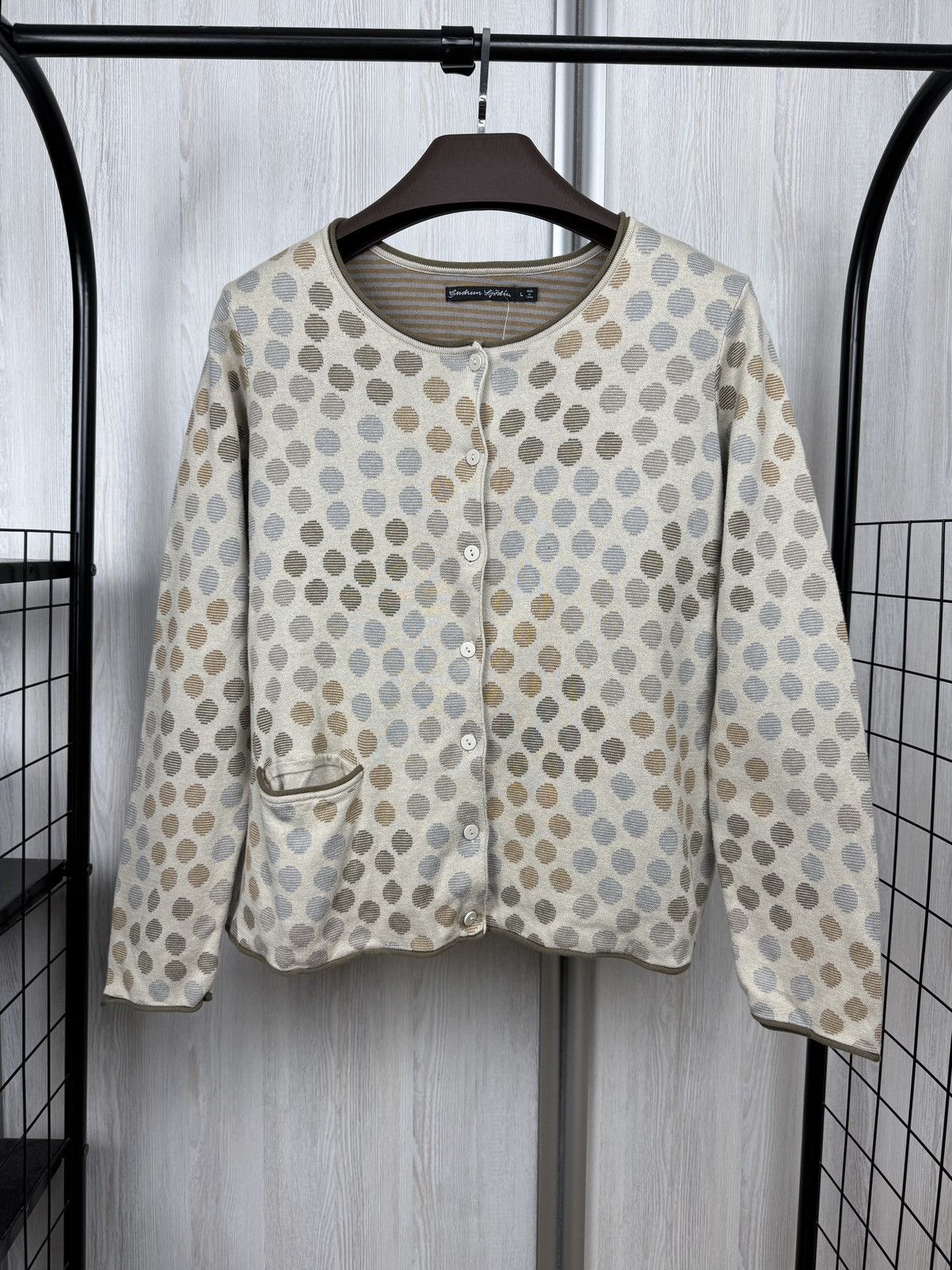 Gudrun Sjoden Gudrun Sjoden Beige Quirky Polka-Dot cotton Cardigan Sweater Size L / US 10 / IT 46 - 1 Thumbnail