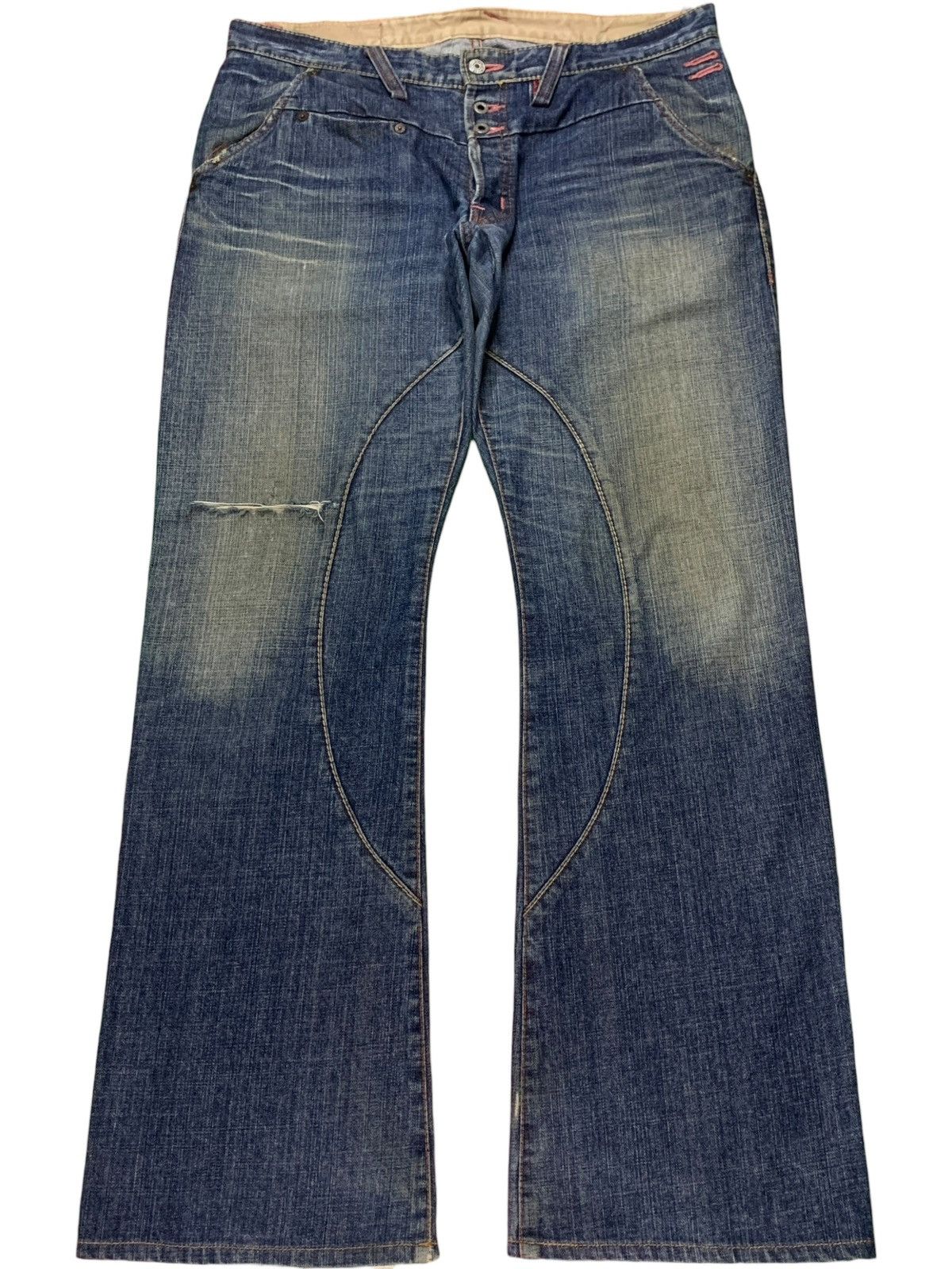 Japanese Brand Vintage Japanese Blue Way Mud Wash Distressed Bootcut Jeans Size US 37 - 1 Thumbnail
