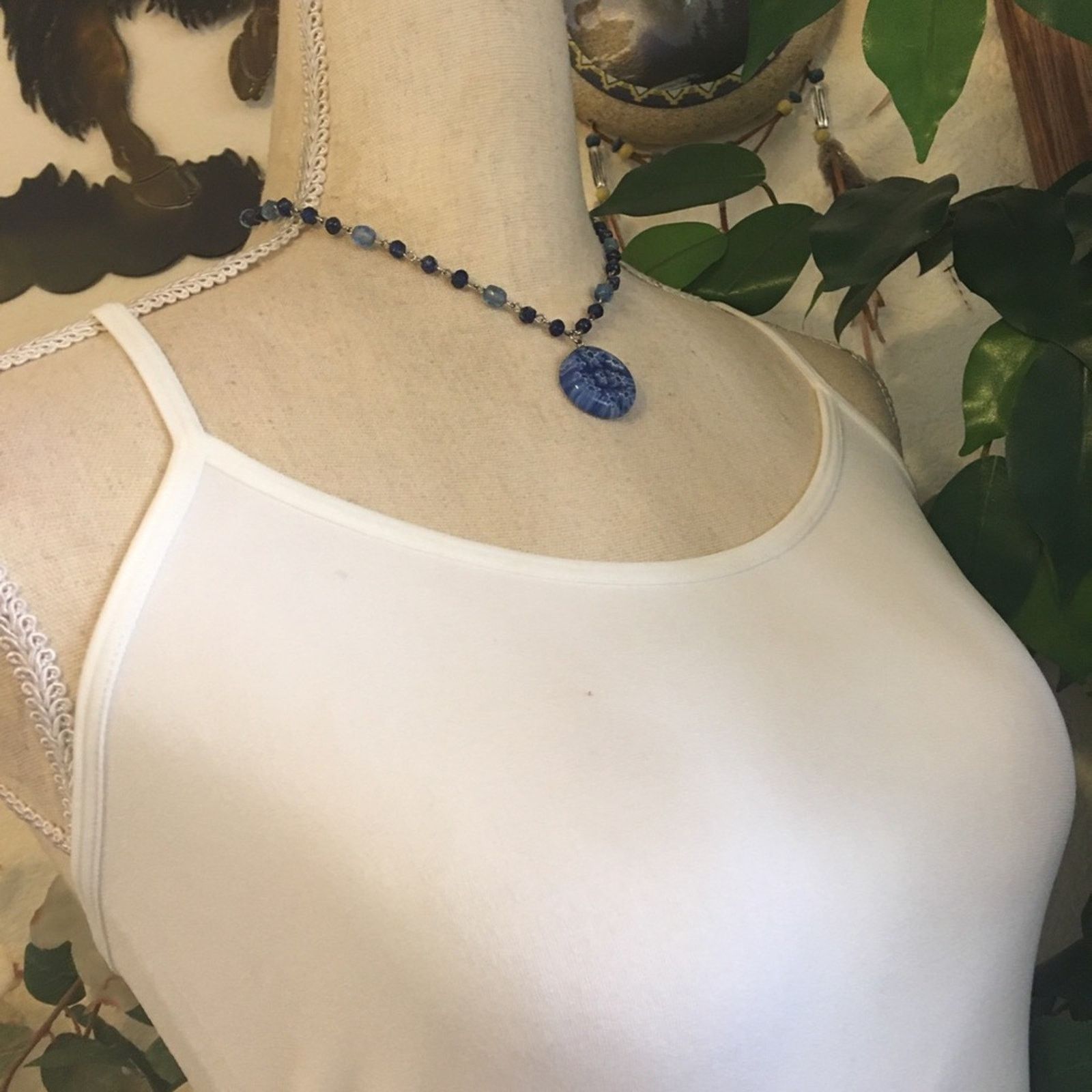 Jewelry Blue glass medallion beaded chain necklace Size ONE SIZE - 2 Thumbnail