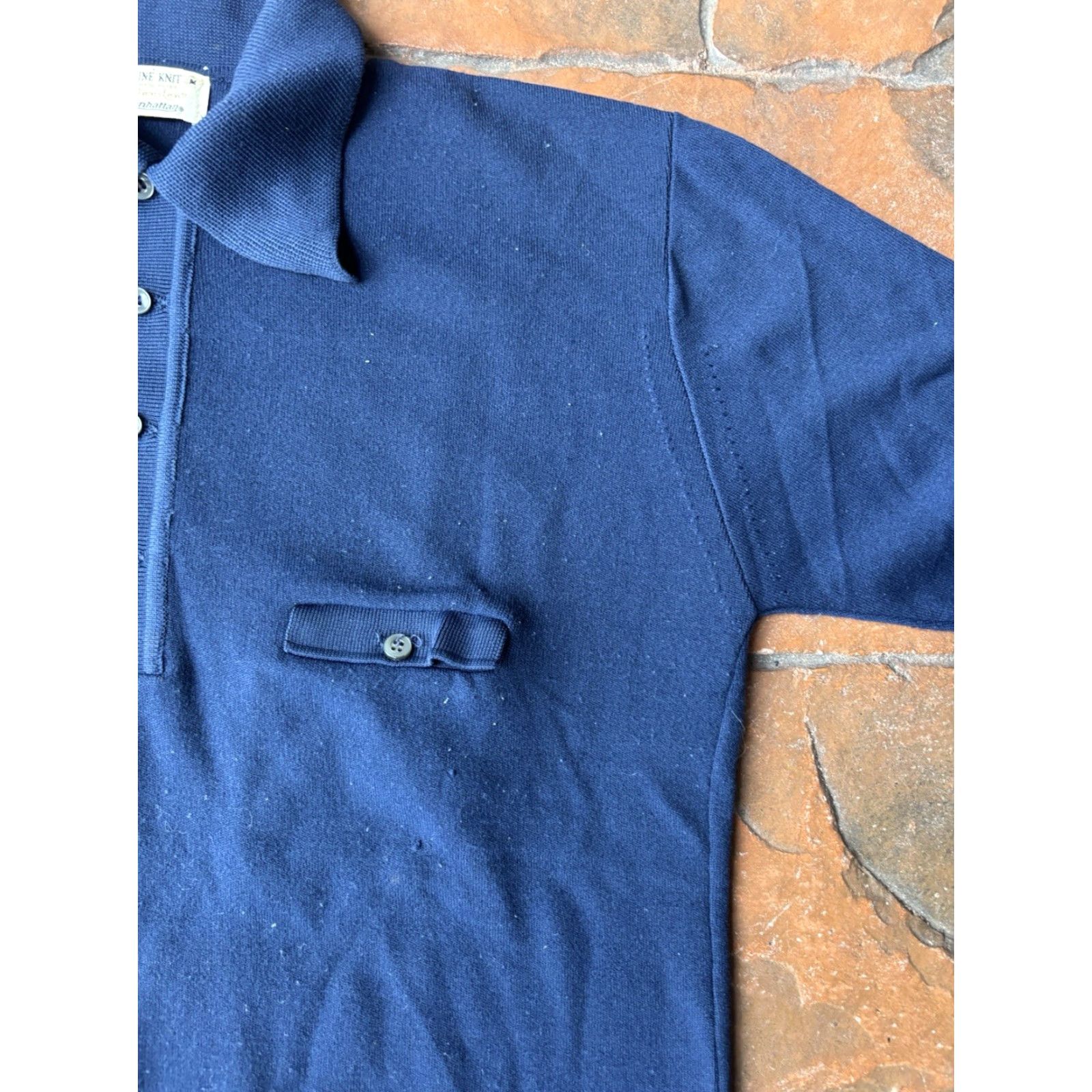 Vintage VINTAGE Manhattan Knit Poly Short Sleeve Collared Button Shirt M Blue 50s Men Size US M / EU 48-50 / 2 - 4 Thumbnail