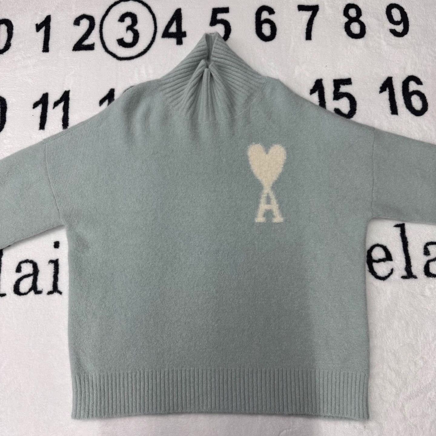 AMI Blue Turtleneck Sweater with Heart and A Design XL Size US XL / EU 56 / 4 - 1 Thumbnail