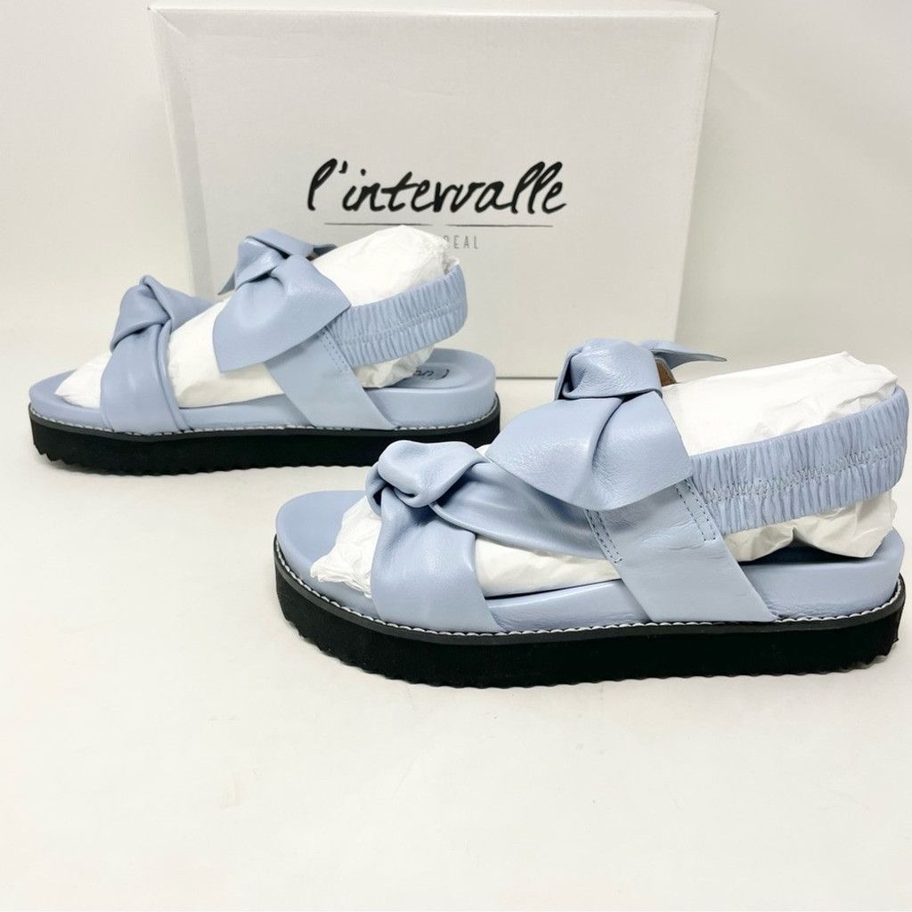 Leather NEW L’ Intervalle Atlantis Lt Blue Leather Bow Sandals 38/ 7 Size US 7 / IT 37 - 6 Thumbnail
