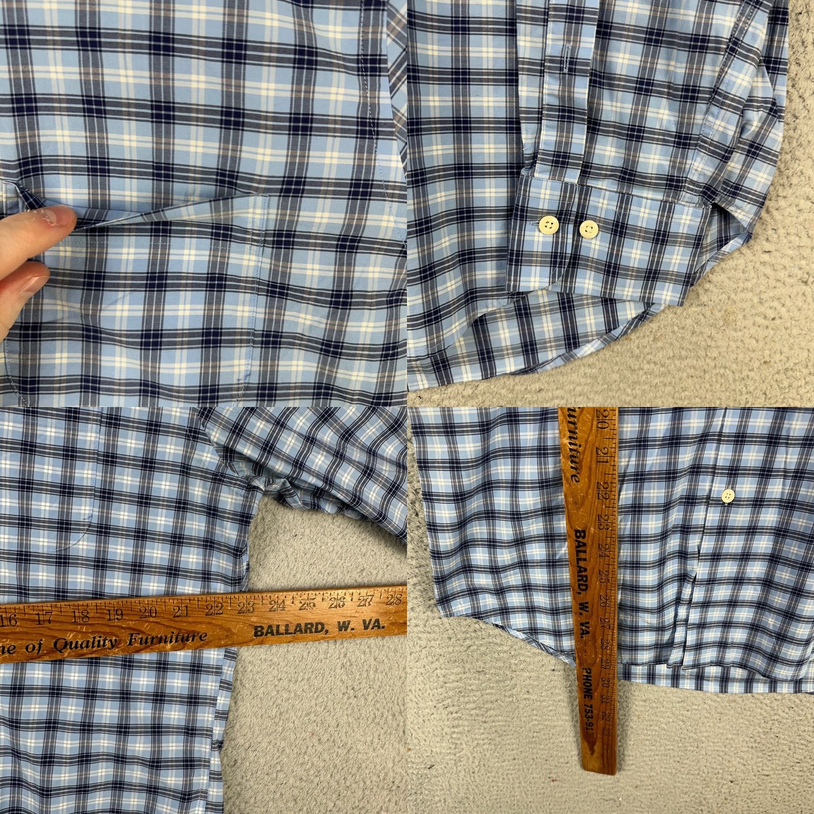 Peter Millar VINTAGE Peter Millar Crown Crafted Button-Down Shirt Large Blue Plaid Pocket Stretch Mens Size L Size US L / EU 52-54 / 3 - 8 Thumbnail