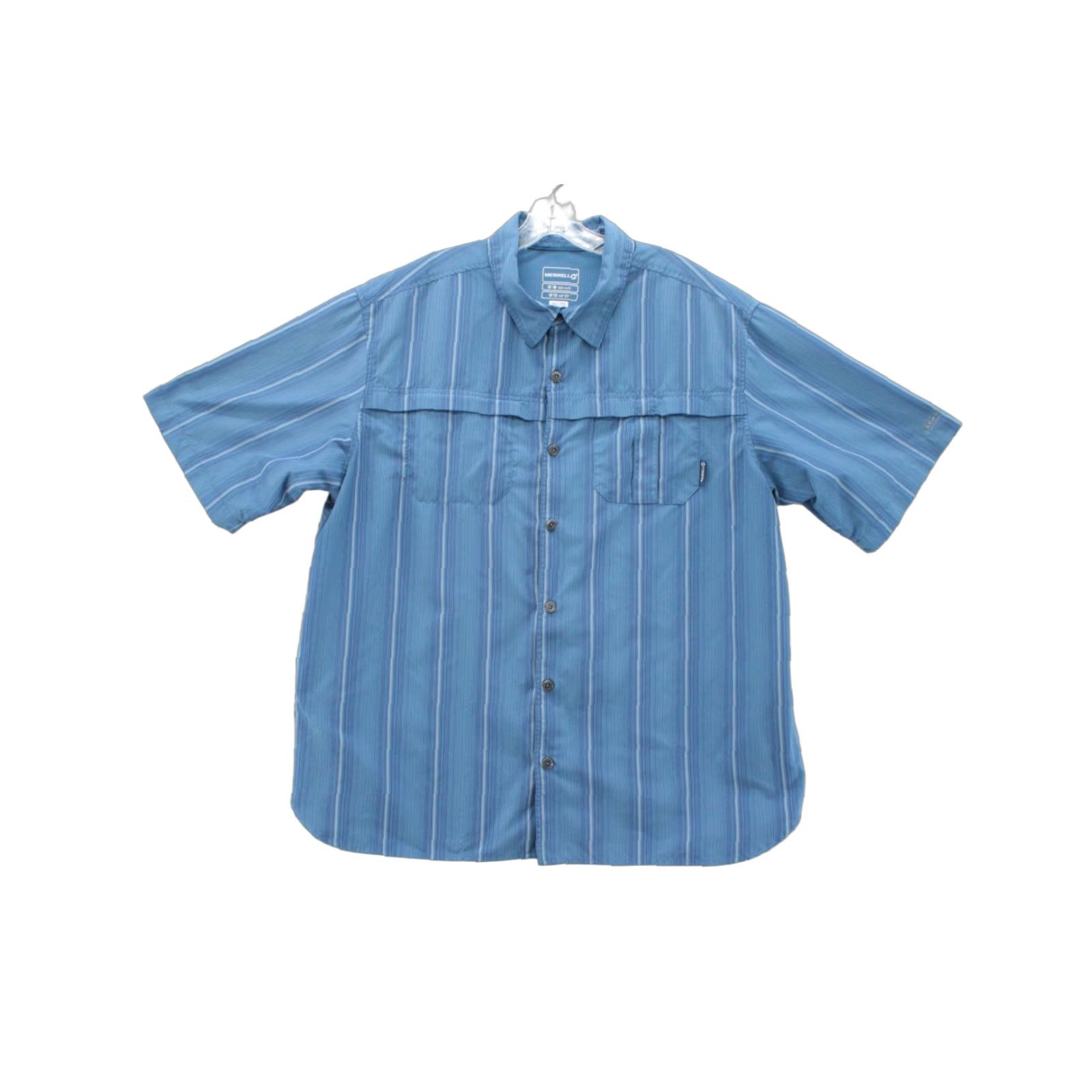 Merrell Merrell Opti-Wick Shirt Mens XXL Blue Striped Vented UPF 50+ Short Sleeve Size US XXL / EU 58 / 5 - 1 Thumbnail