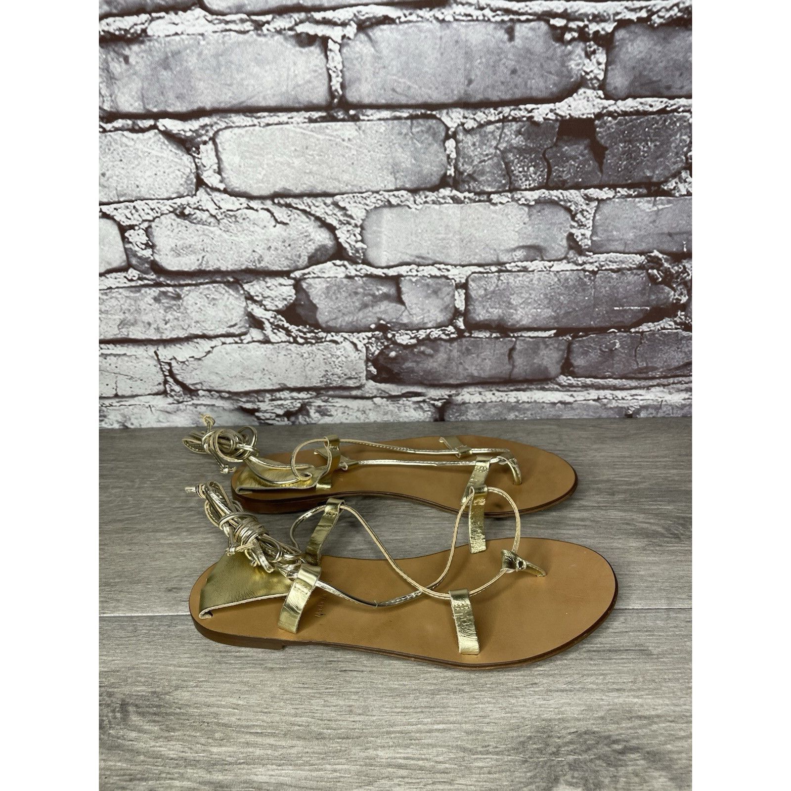 J.Crew J. Crew Metallic Gold Leather Ankle Wrap Around Sandals Wome Size US 7.5 / IT 37.5 - 11 Thumbnail