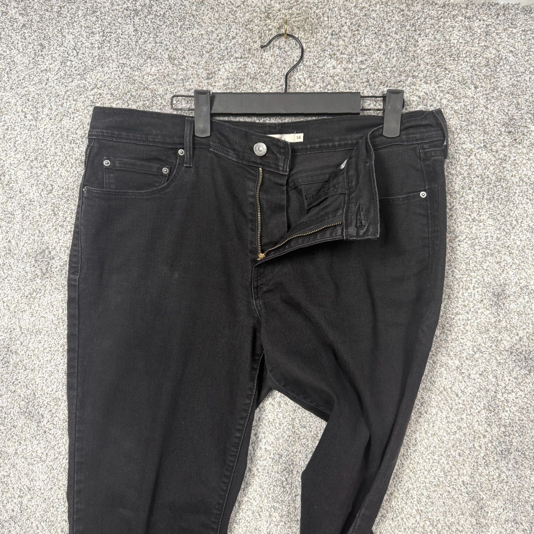 Levi's Levi's 505 Straight Jeans Womens 14 35x29 Black Dark Wash Stretch Denim Mid Rise Size 36" / US 14 / IT 50 - 6 Thumbnail