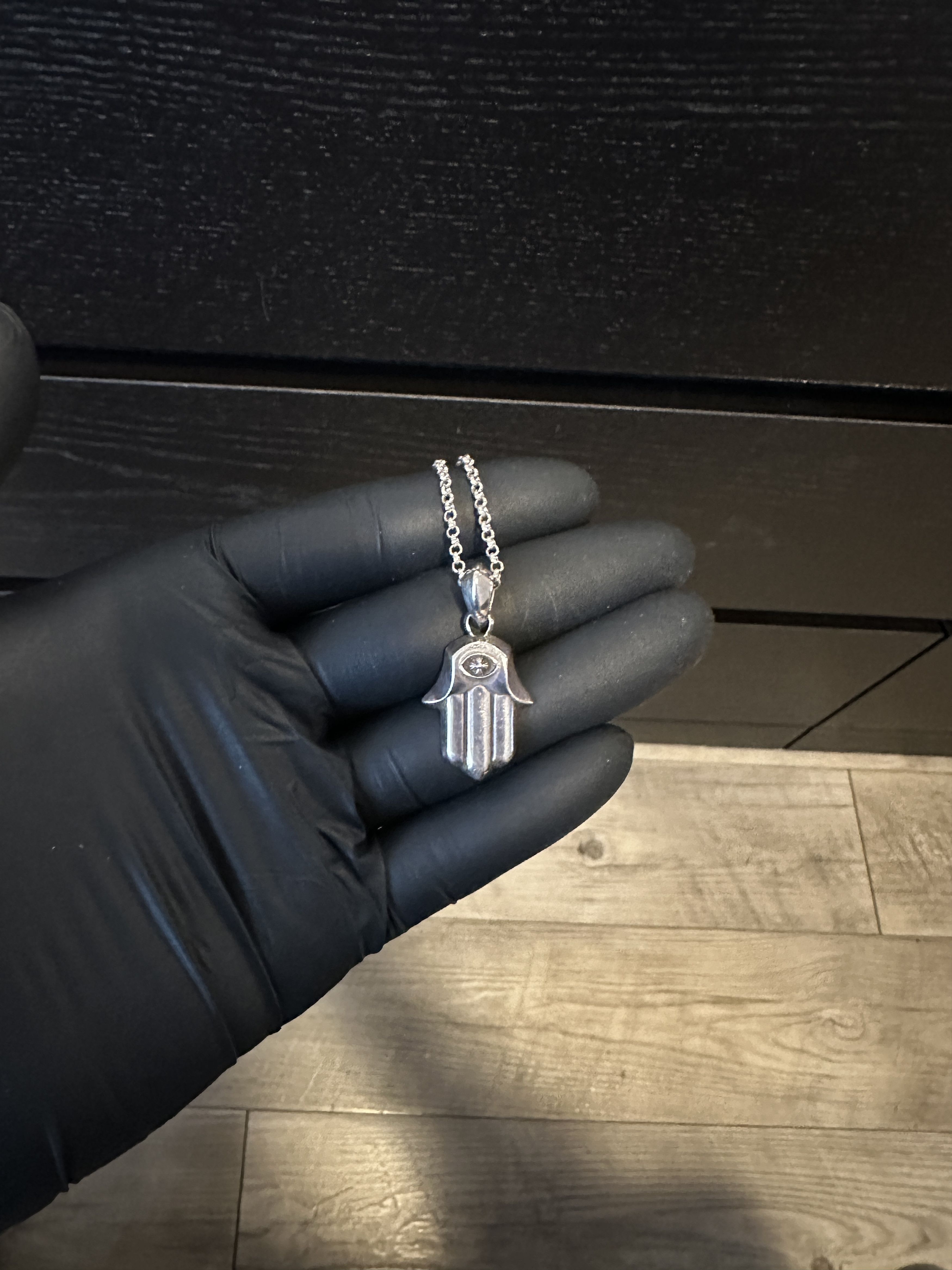 image of Chrome Hearts Hamsa Necklace in Silver, Men's