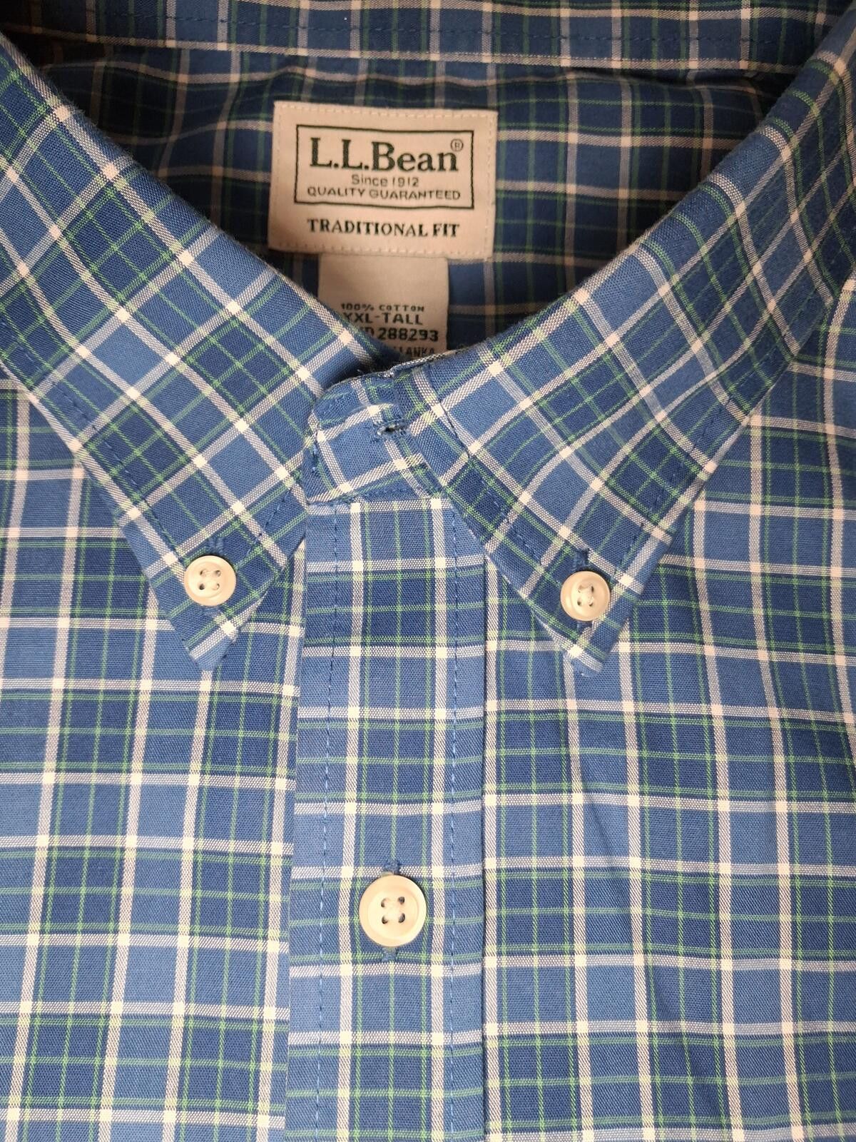 L.L. Bean LL Bean Button Up Shirt Mens 2XLT Blue Plaid 100% Cotton Size US XXL / EU 58 / 5 - 4 Thumbnail