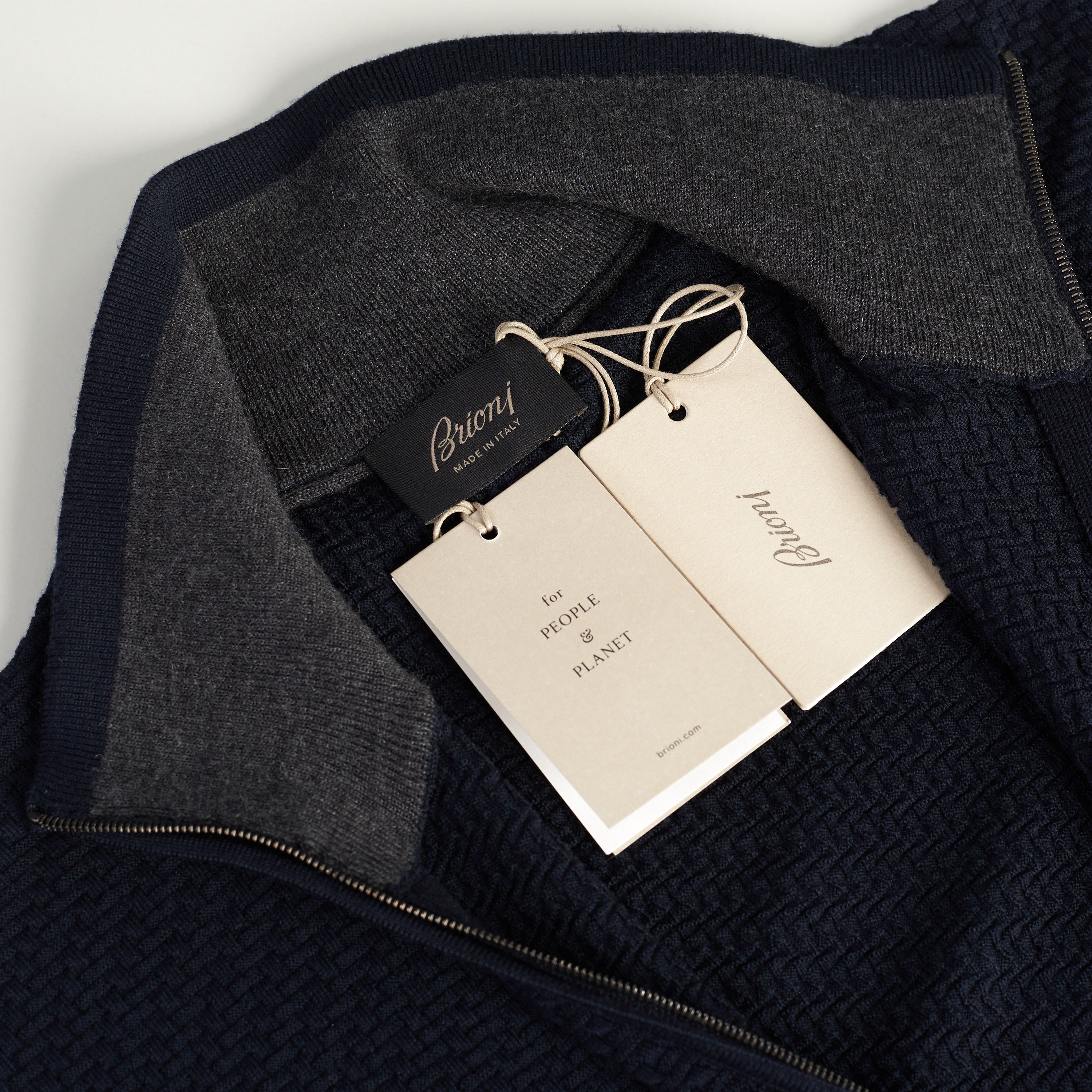 Brioni Navy Blue Full Zup Up Sweater - Regimental Knit Motif Size US M / EU 48-50 / 2 - 8 Thumbnail