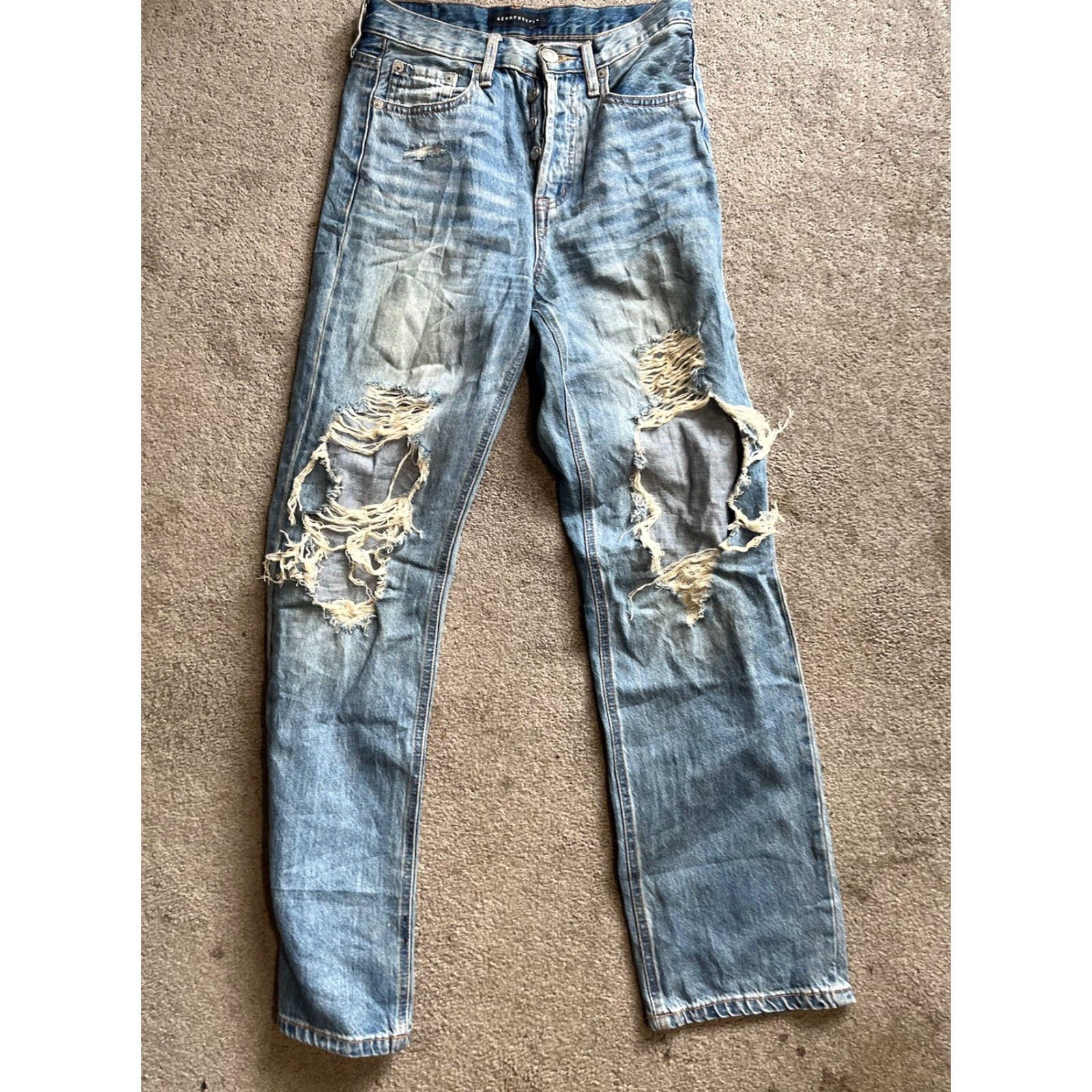 Vintage Womens Jeans Aero 90s Grunge Blue Denim High Rise Baggy Straight 5-Pocket Aéropostale Size 0 Size ONE SIZE - 3 Thumbnail