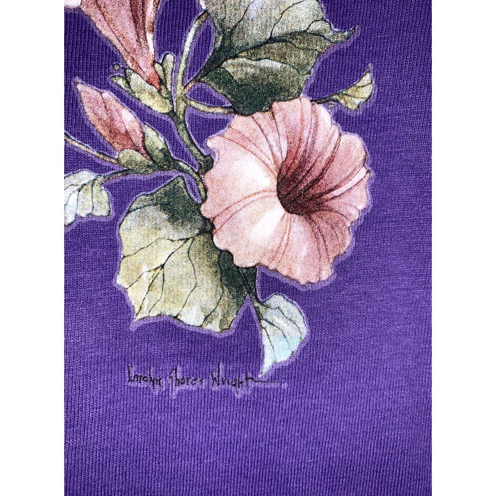 Vintage VINTAGE Womens T Shirt USA Made Hummingbird Floral Graphic Large Purple 1990s Cotton Shirt Size L / US 10 / IT 46 - 6 Thumbnail
