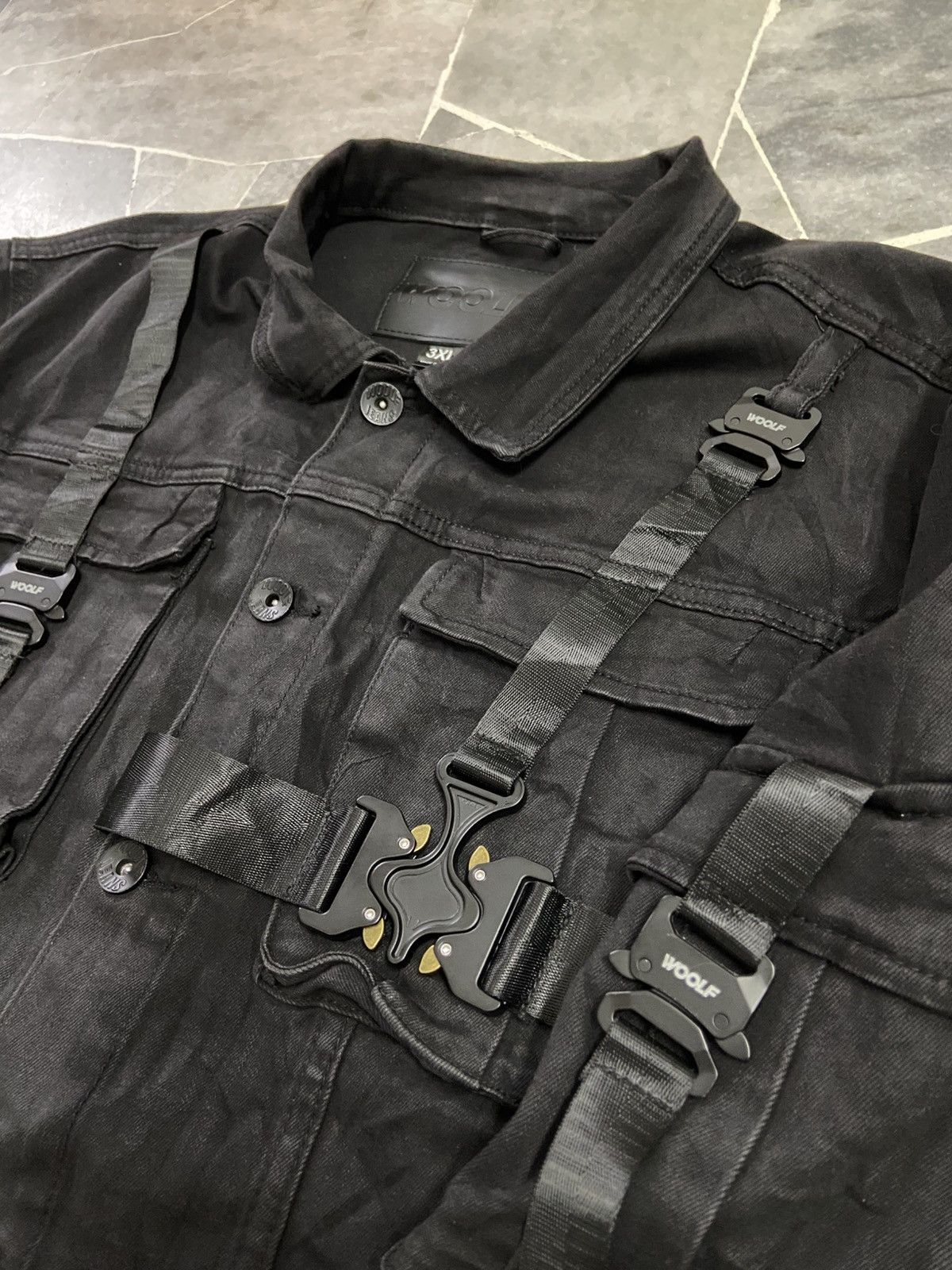 Japanese Brand Woolf Black denim bondage Jacket Size US XL / EU 56 / 4 - 6 Thumbnail