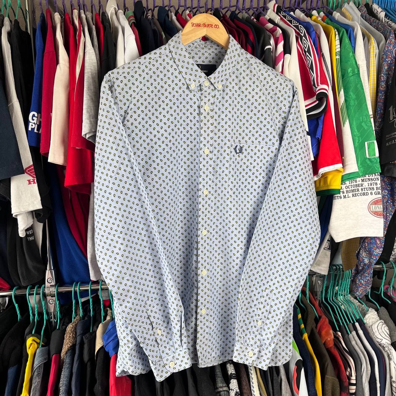Designer × Fred Perry Fred Perry Blue Printed Button-Up Shirt Long Sleeve Slim Fit Size US M / EU 48-50 / 2 - 3 Thumbnail