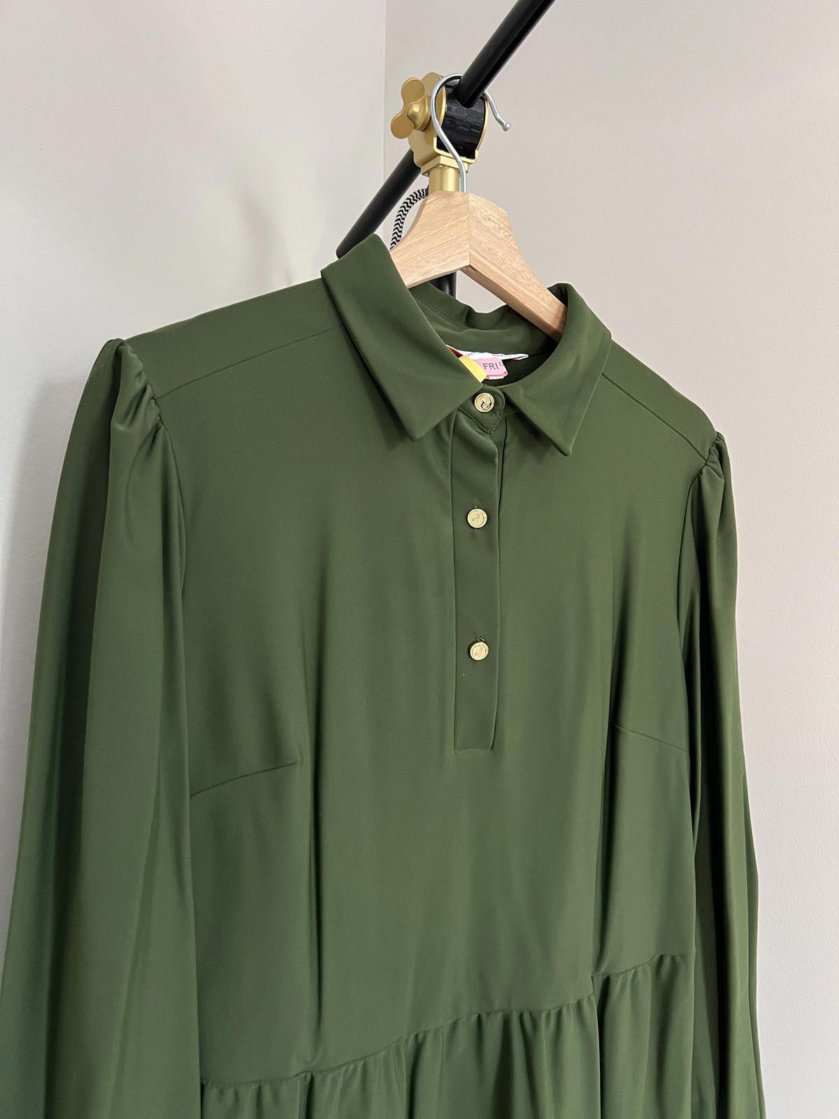 Other Jude Connally Olive Green Tiered Shirt Dress - Made in USA Size M / US 6-8 / IT 42-44 - 2 Thumbnail