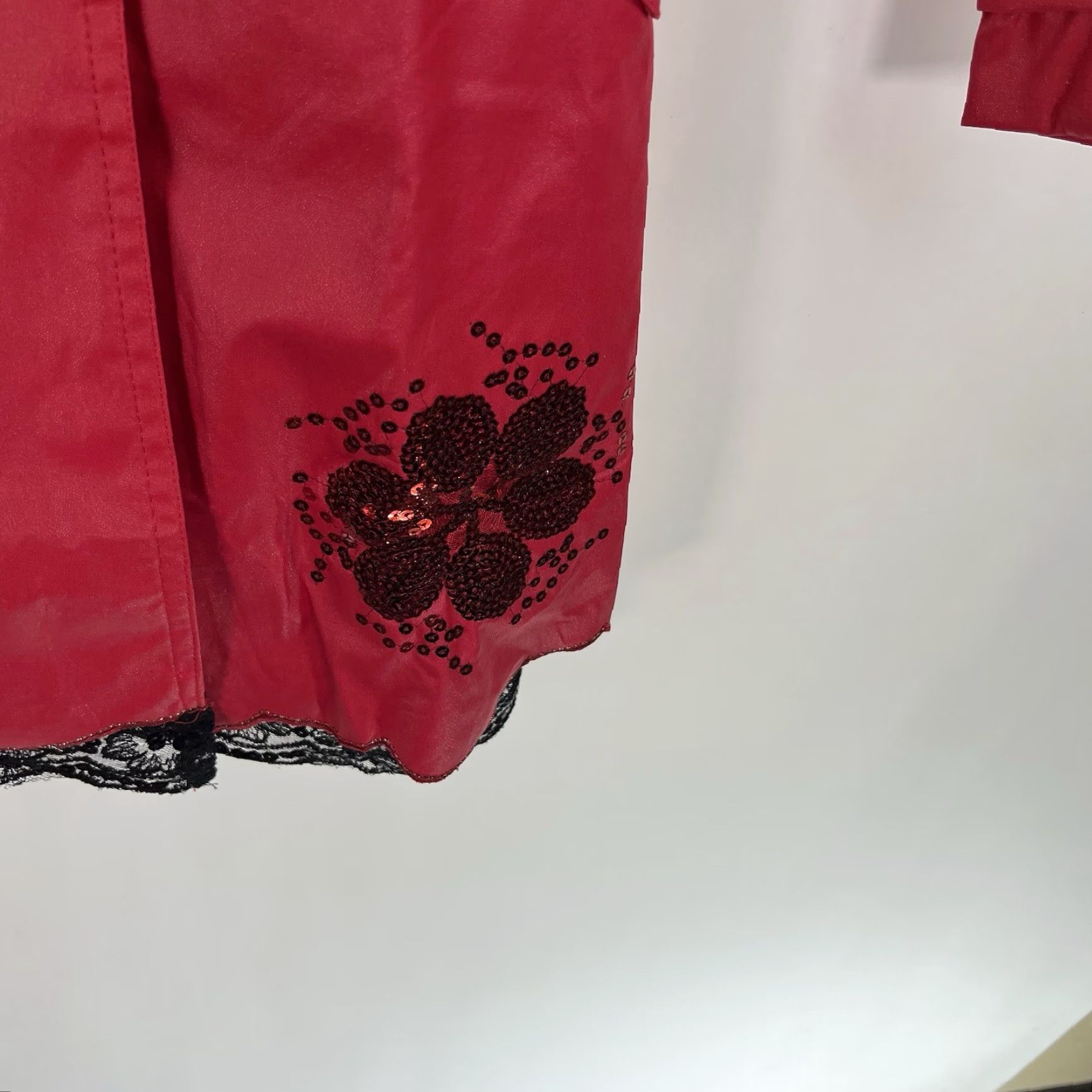 Max Mara Max Mara Rain Coat Womens Jr Size L Red Double Breasted Belted Scarf Sequin Size L / US 10 / IT 46 - 3 Thumbnail