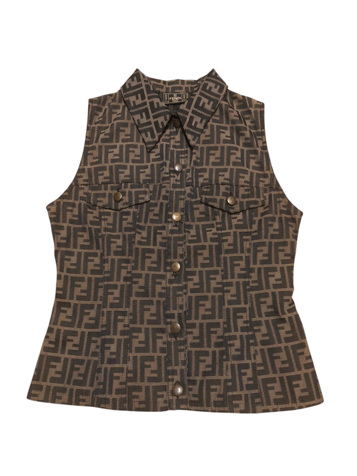Fendi Vintage FENDI ROMA Zucca Brown Monogram Jeans Vest Jacket Size L / US 10 / IT 46 - 1 Thumbnail