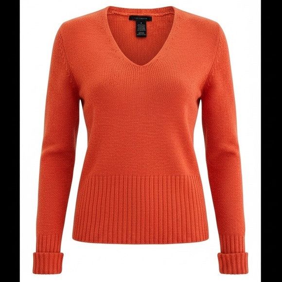 Other Vintage The Limited Wool Blend Orange V-Neck Ribbed Hem Swea Size S / US 4 / IT 40 - 1 Thumbnail