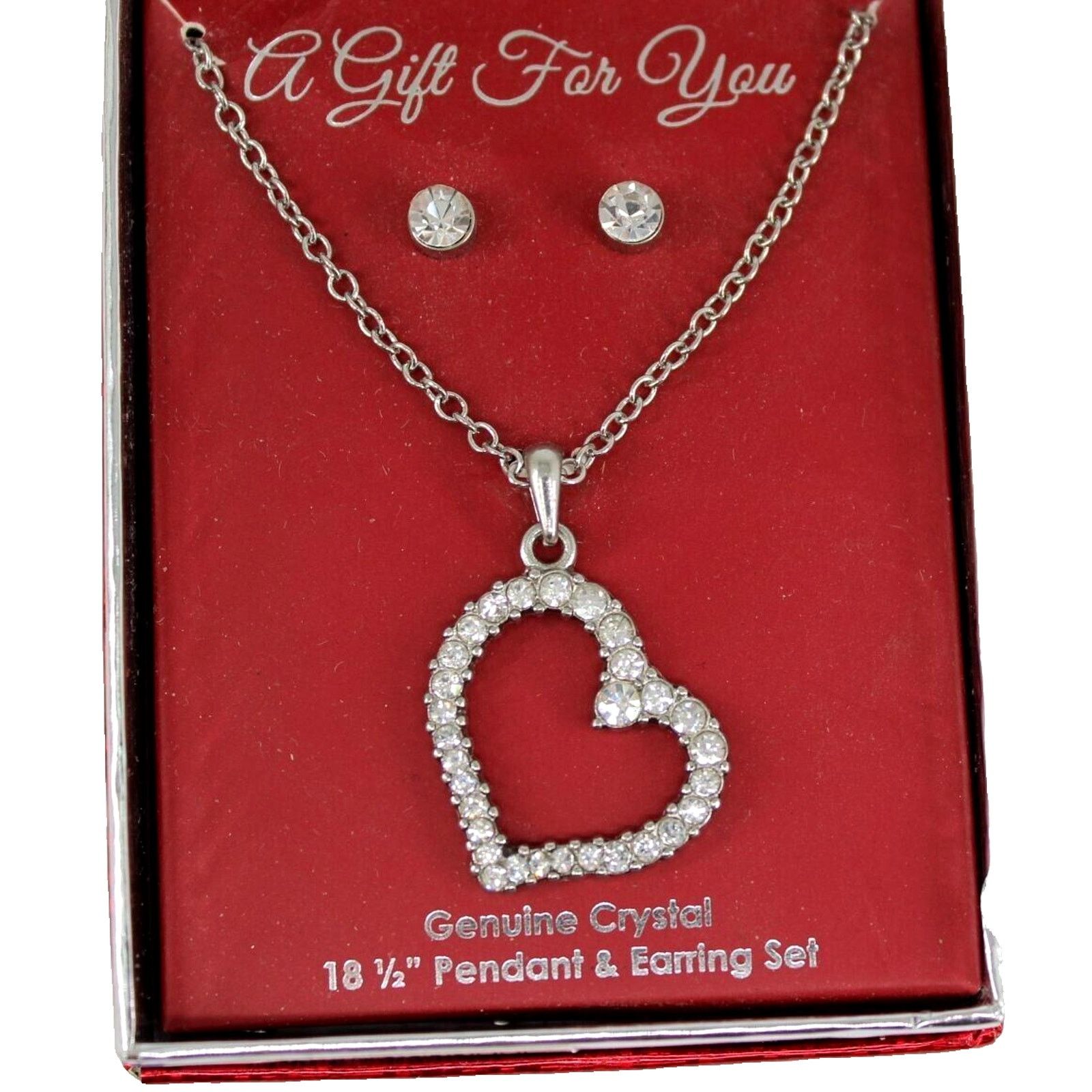 Other Necklace Earring Set Crystal Heart Silvertone 18-1/2" Chain Size ONE SIZE - 1 Thumbnail