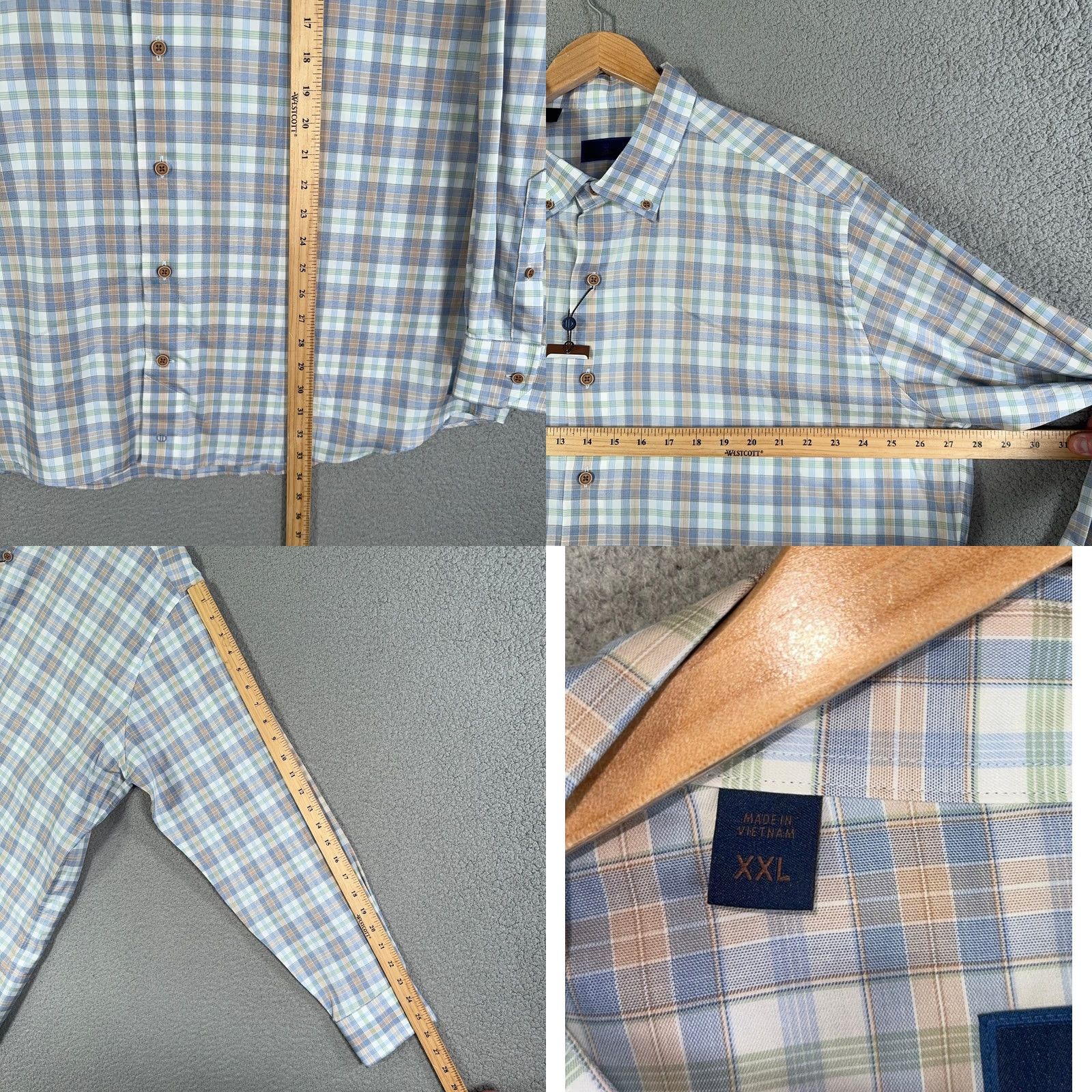 David Donahue David Donahue Sports Shirt Mens XXL Blue Tan Plaid Cotton Casual Button Up Size US XXL / EU 58 / 5 - 8 Thumbnail