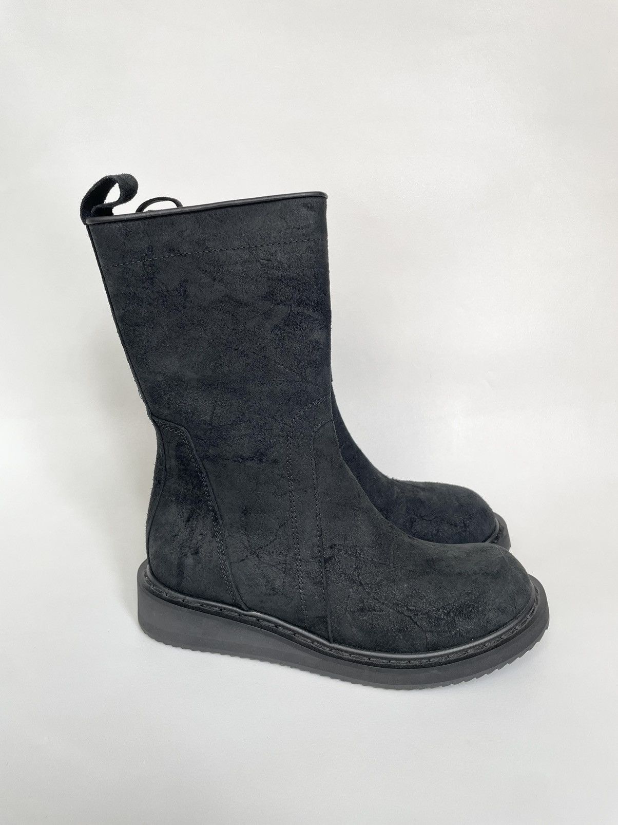 Rick Owens Black Crust Leather 'Mohawk' Combat Boots Size US 7 / IT 37 - 2 Thumbnail