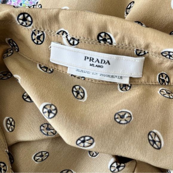 Prada Prada Silk Circular Pattern Button Down Tan Short Sleeve Blo Size L / US 10 / IT 46 - 11 Thumbnail