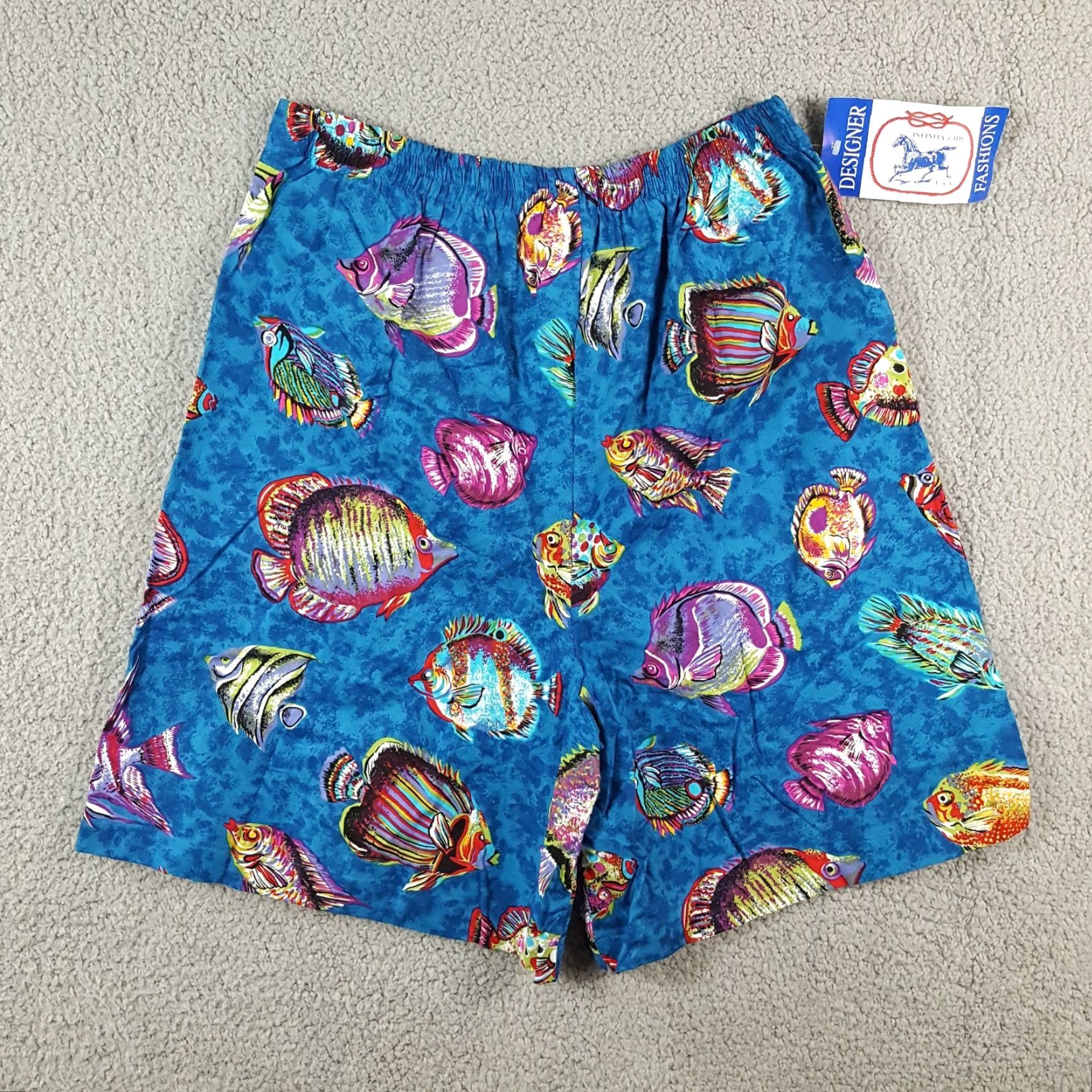 Vintage VINTAGE Infinity Chic 80s Tropical Fish Beach Shorts XL Relaxed Blue AOP Preppy 90s Mens Size 40" / US 18 - 6 Thumbnail