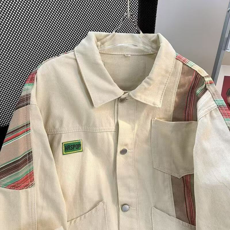 Vintage Beige Ethnic Stripe Splicing Workwear Jacket Size US M / EU 48-50 / 2 - 3 Thumbnail