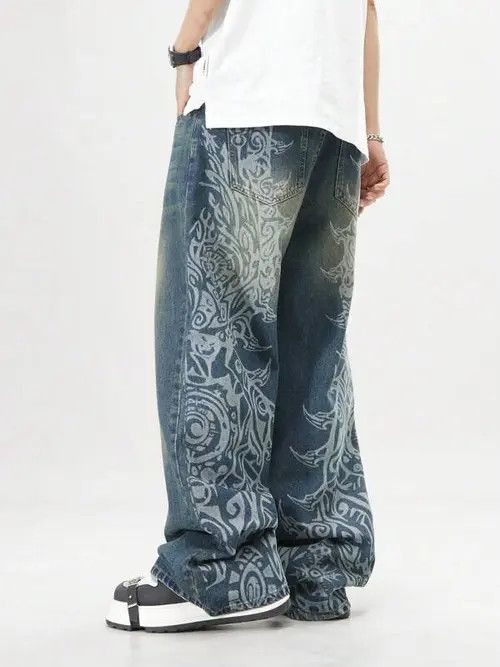 Jean Retro Denim Jeans 90s Pants Printed Size US 32 / EU 48 - 3 Thumbnail