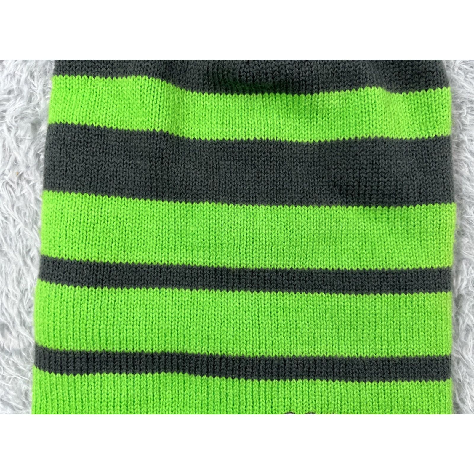 Vintage Screamer Beanie Adult One Size Green Gray Stripe Knit 100% Acrylic Ski Size ONE SIZE - 3 Thumbnail