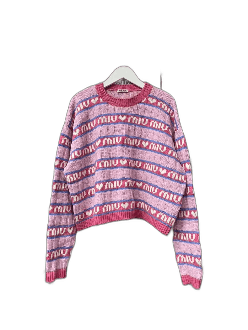Prada Miu Miu Pink Striped Heart Logo Sweater Size US M / EU 48-50 / 2 - 1 Thumbnail