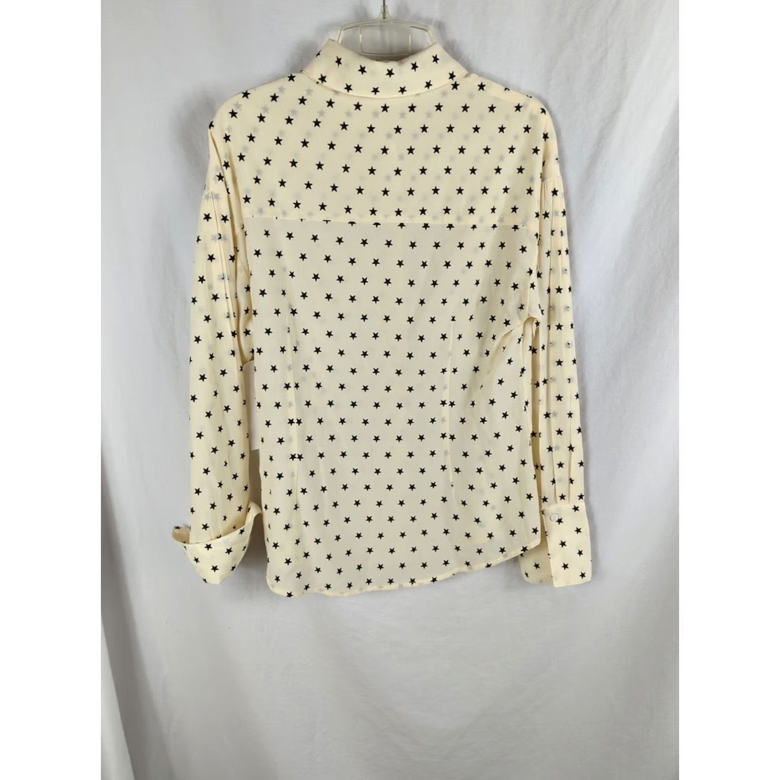 Vintage VINTAGE? No. Ellison Kali Blouse Womens Medium Beige Long Sleeve Polka Dot Star Accents Collared Button NYLON/Rayon Hand Wash Only Regular Fit Size M / US 6-8 / IT 42-44 - 5 Thumbnail