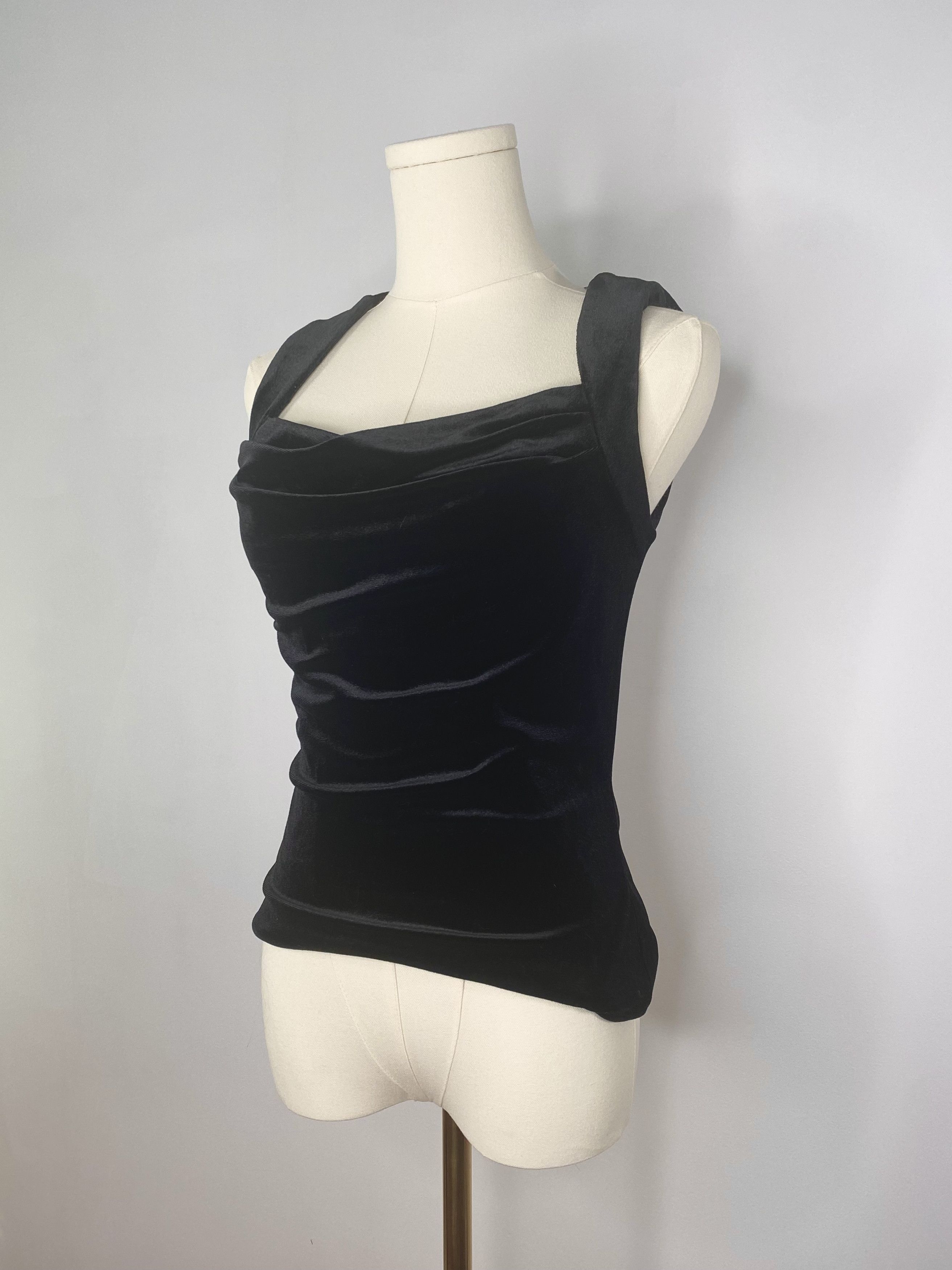 Vintage Black Velvet Sleeveless Camisole Shirt - Laura Size S / US 4 / IT 40 - 5 Thumbnail