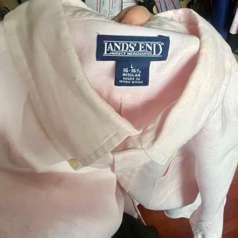 Lands' End Vintage 90s Pink Land’s End Polo Linen Oxford Shirt 16 Large Size US L / EU 52-54 / 3 - 4 Thumbnail