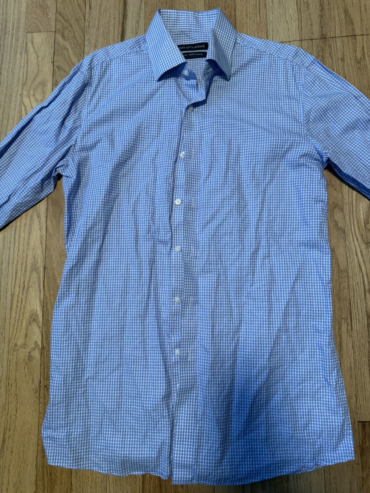 Saks Fifth Avenue SAKS FIFTH AVENUE Long Sleeve Dress Shirt BLUE WHITE CHECK Size US M / EU 48-50 / 2 - 2 Thumbnail