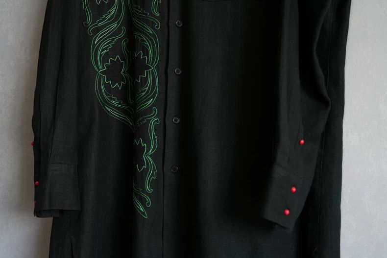 Yohji Yamamoto Yohji Yamamoto 98SS Linen Vermilion Button Embroidered Flor Size US M / EU 48-50 / 2 - 3 Thumbnail