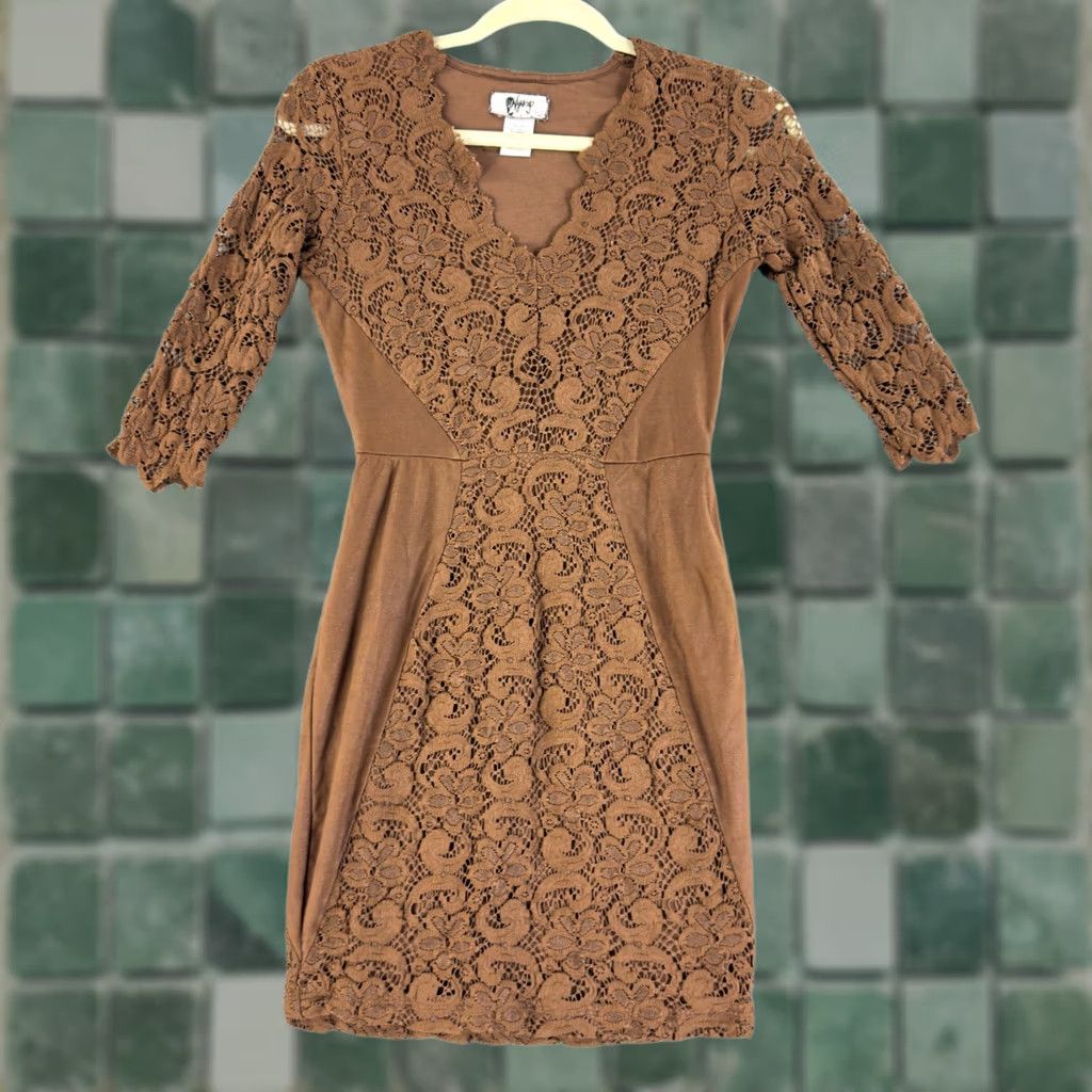 Vintage Nightcap x Carisa Rene Lace Mini Dress Womens Size 1 Brown 3/4 Sleeve Boho Size XS / US 0-2 / IT 36-38 - 1 Thumbnail