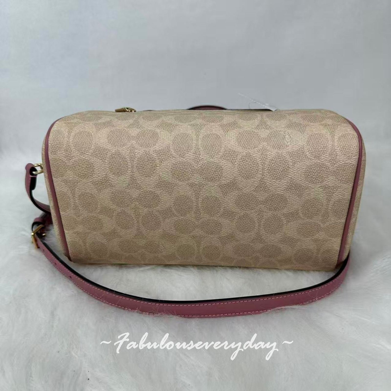 Coach Coach Rowan Satchel Bag Sig Canvas Heart Charm Sand/Peony Size ONE SIZE - 6 Thumbnail