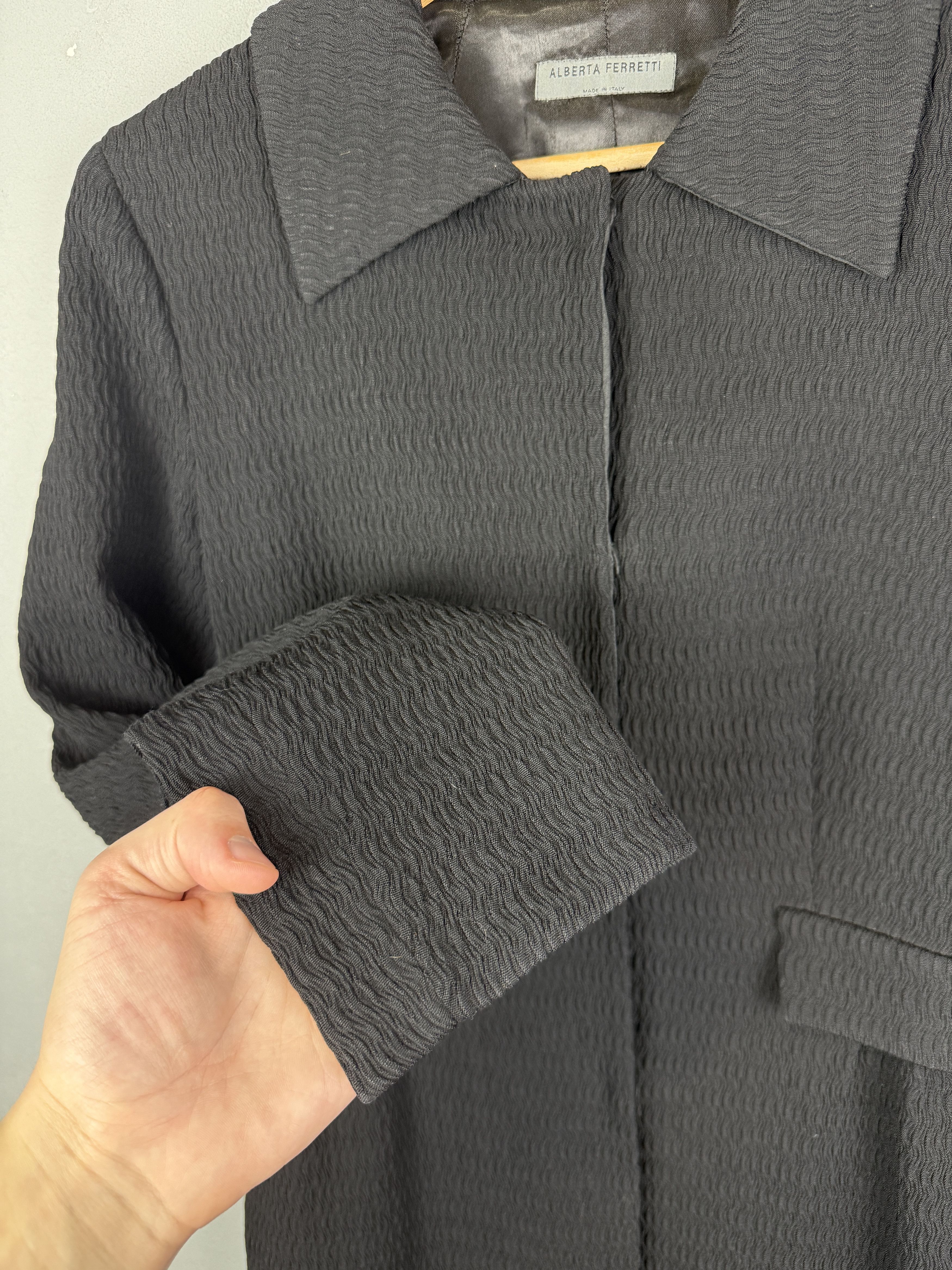 Designer Alberta Ferretti Wool Coat Italy Black Long Trench Jacket Size M / US 6-8 / IT 42-44 - 11 Thumbnail