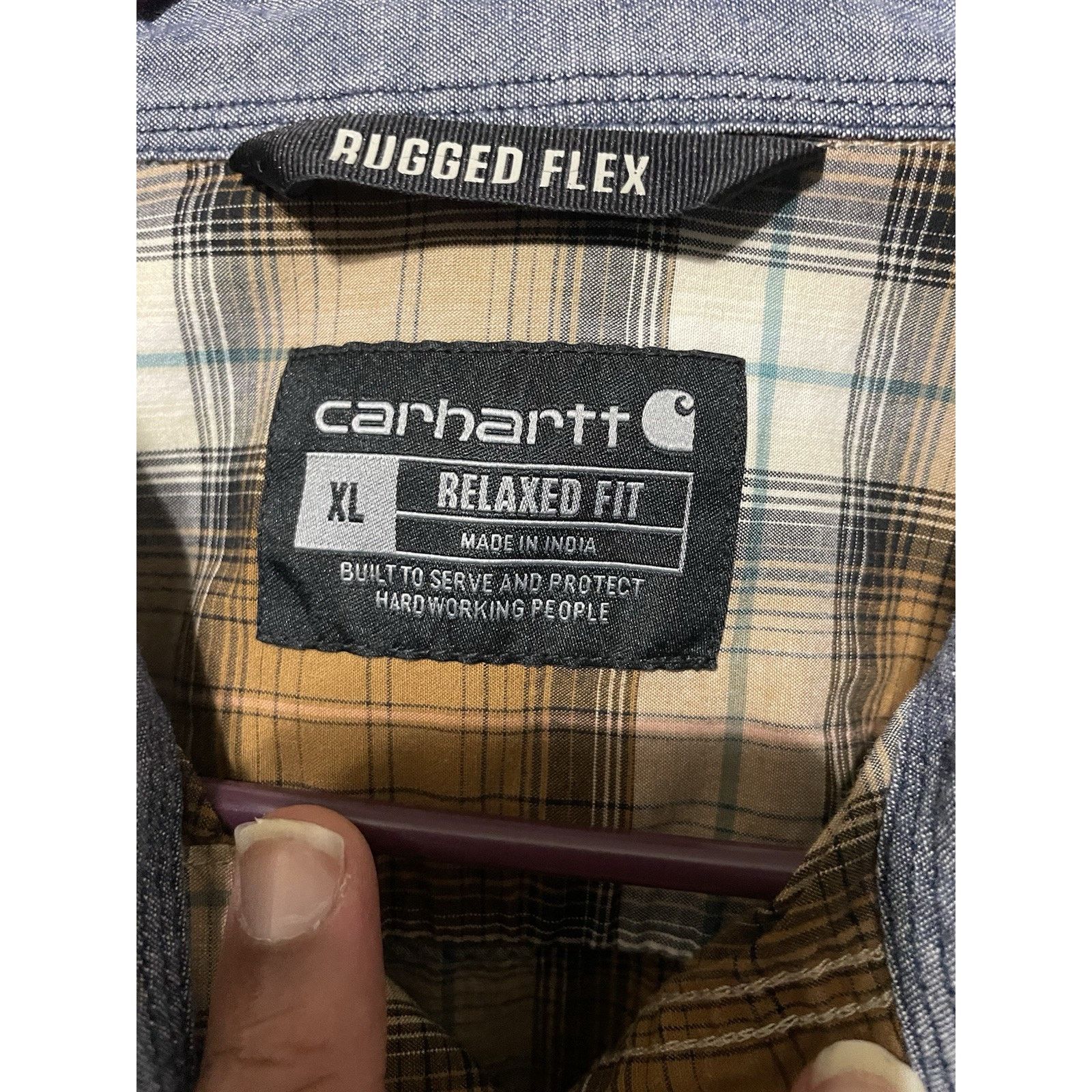 Carhartt Size XL-Carhartt Mens Fit Tan/ Blue Flannel Plaid Shirt Size US XL / EU 56 / 4 - 3 Thumbnail