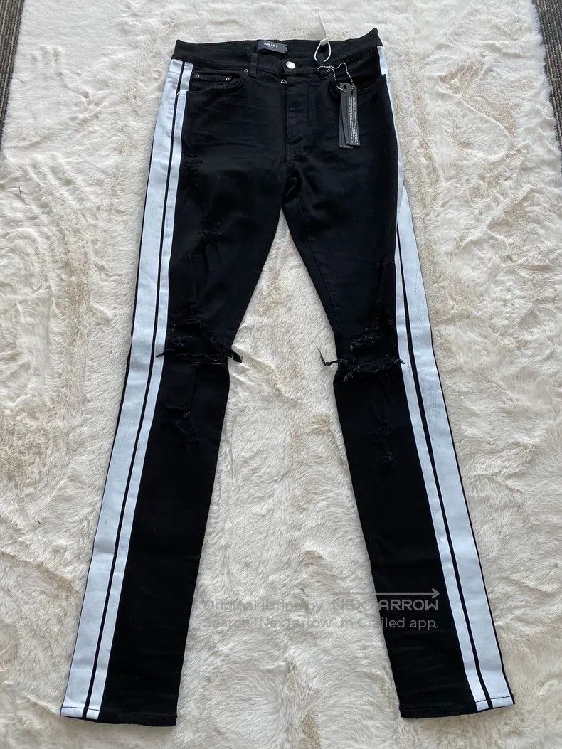 Amiri Amiri Size 32 Black sports side strips destroy jeans. Size US 32 / EU 48 - 1 Thumbnail