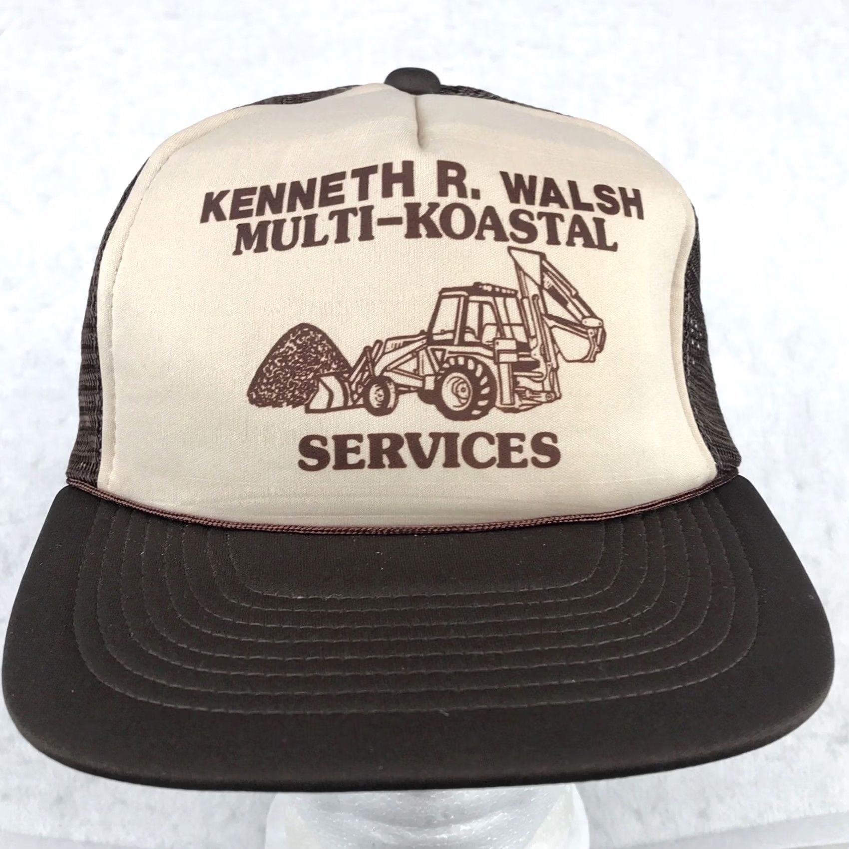 Vintage VINTAGE Walsh MULTI-KOASTAL Trucker Hat Mens Adjustable Brown 80s 90s Bulldozer Construction Trucker Pattern Solid Size ONE SIZE - 3 Thumbnail