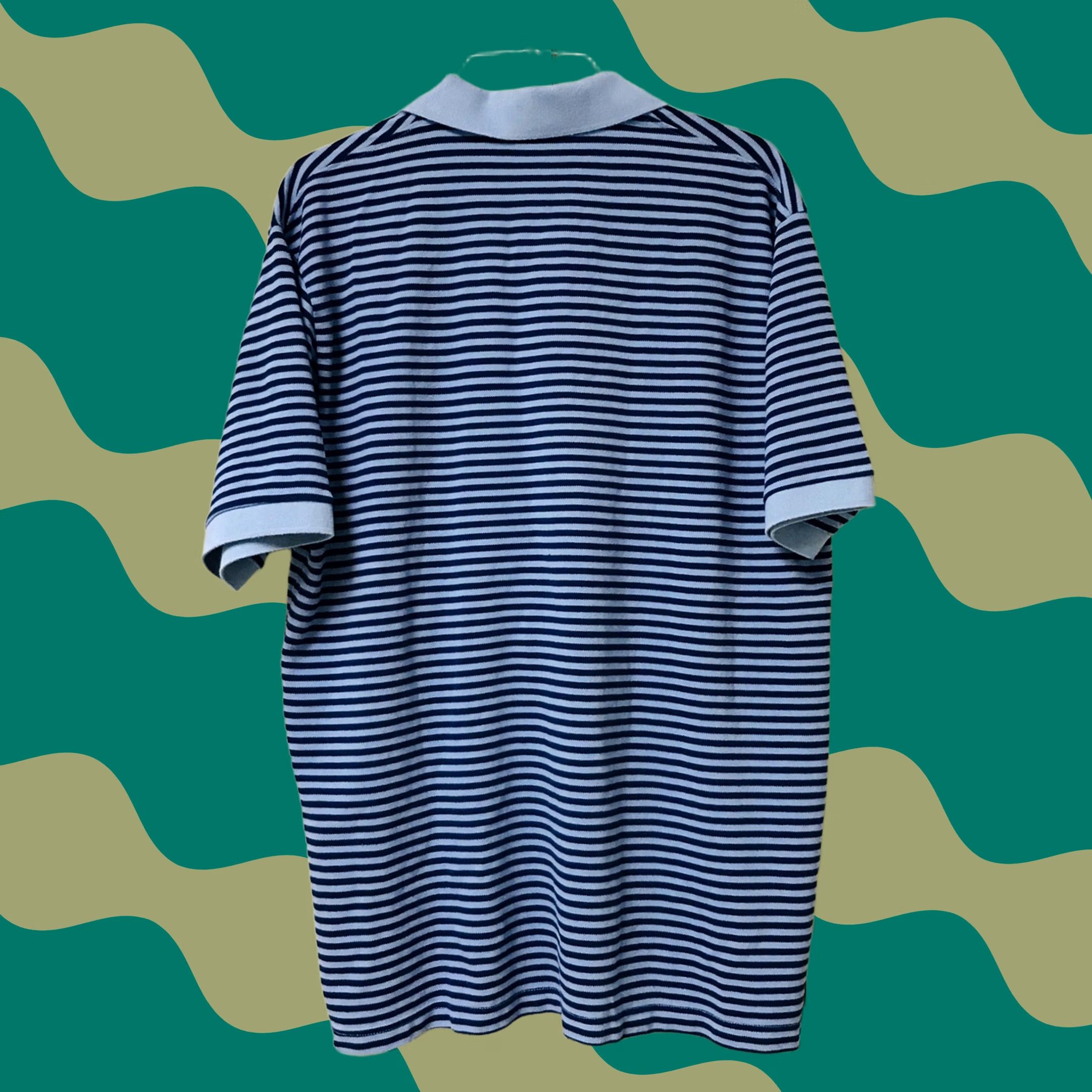 Vintage Woodland Trail Men Cyan-Blue/Dark Stripe Short Sleeve Polo XL Short Sleeve Polo Made in Egypt 100% Cotton Golf Casual Mens Shirts Size US XL / EU 56 / 4 - 1 Thumbnail