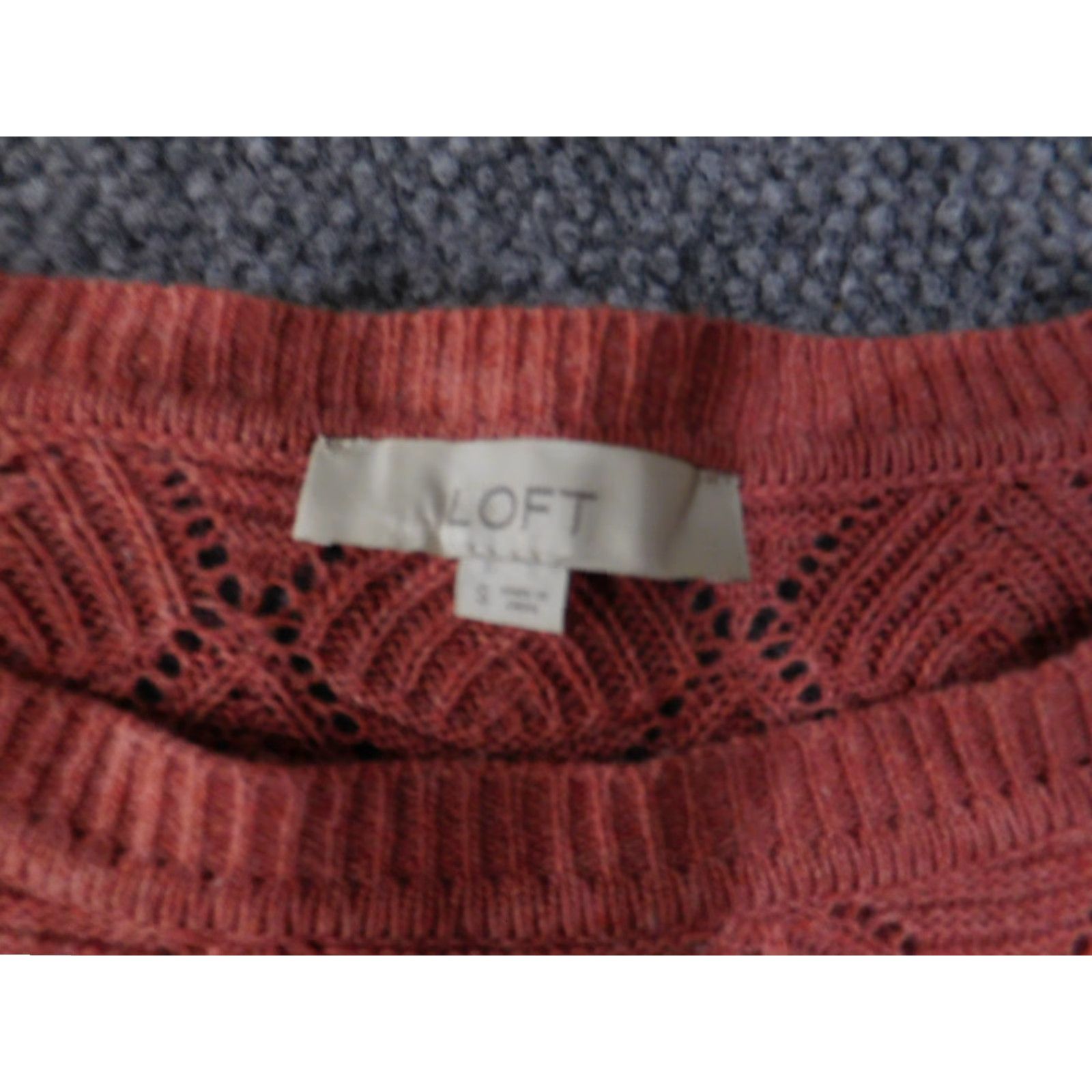 Loft LOFT Womens Small Rust Red Long Sleeve Knit Pullover Diamond Pattern Sweater Crew Neck Pullover Regular Fit Casual Size S / US 4 / IT 40 - 4 Thumbnail