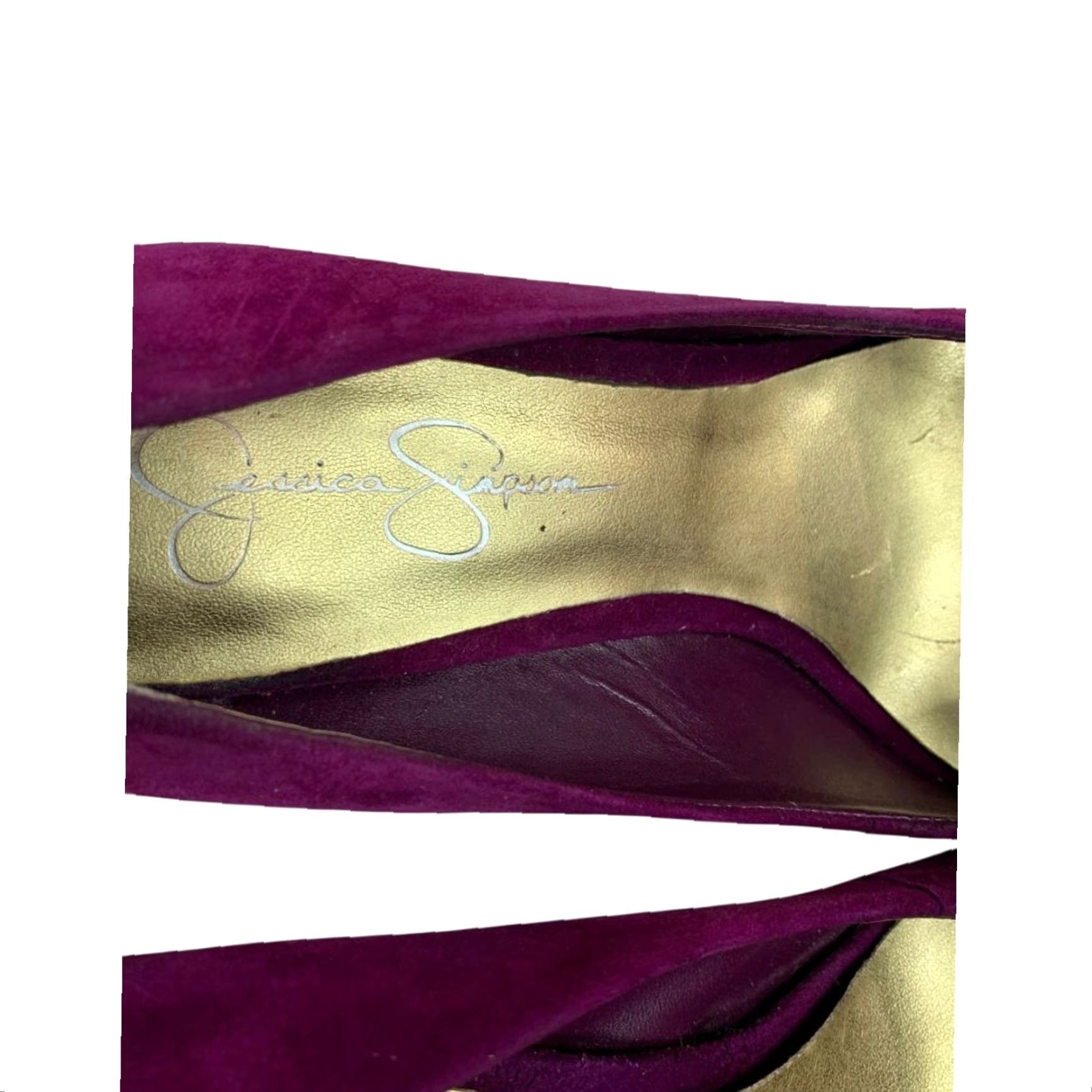 Jessica Simpson Jessica Simpson Womens Oscar Purple Faux Suede Heels 7.5 Pump Gold Flaws Red 4" Heel Womens Size US 8 / IT 38 - 7 Thumbnail