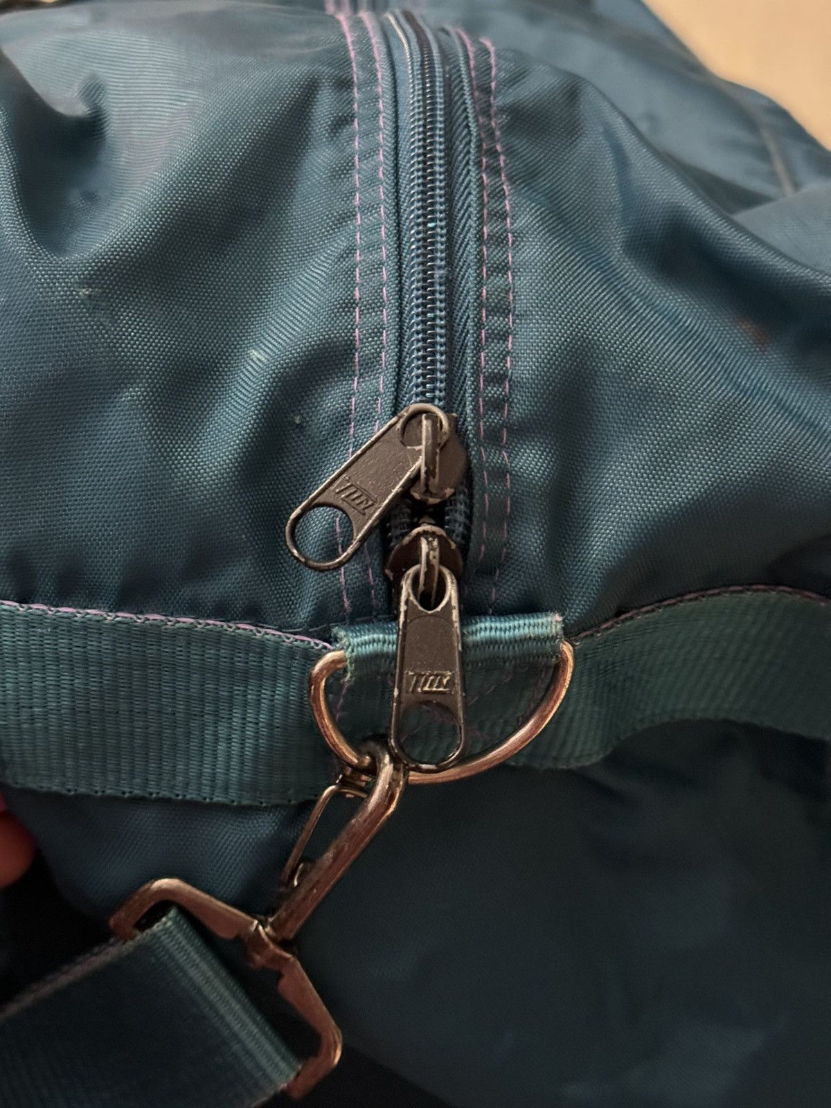 Nike × Vintage Vintage 80s 90s Purple Teal Aqua Nike Jumbo Duffle Bag BRS Size ONE SIZE - 13 Thumbnail