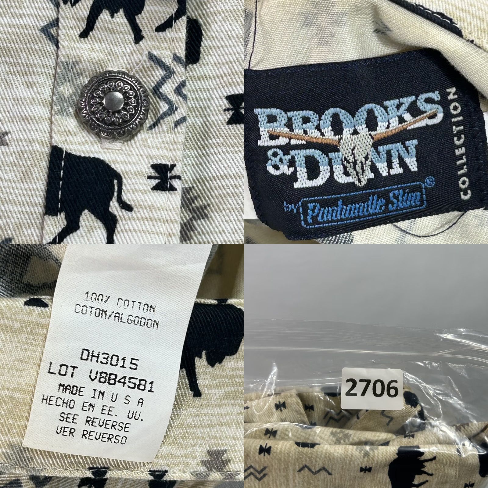 Brooks Brooks & Dunn Shirt Mens Large Beige Buffalo Print Western Snap Button USA Size US L / EU 52-54 / 3 - 8 Thumbnail