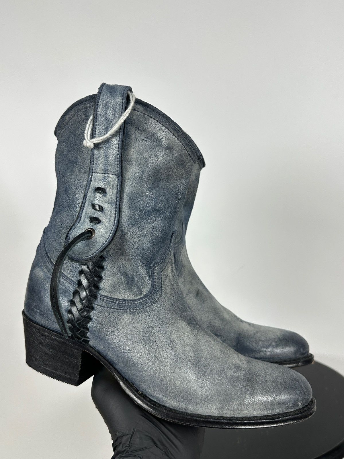 Sendra Sendra Dr.Adams Blue Leather Cowboy Biker Ankle Boots Size US 6 / IT 36 - 5 Thumbnail