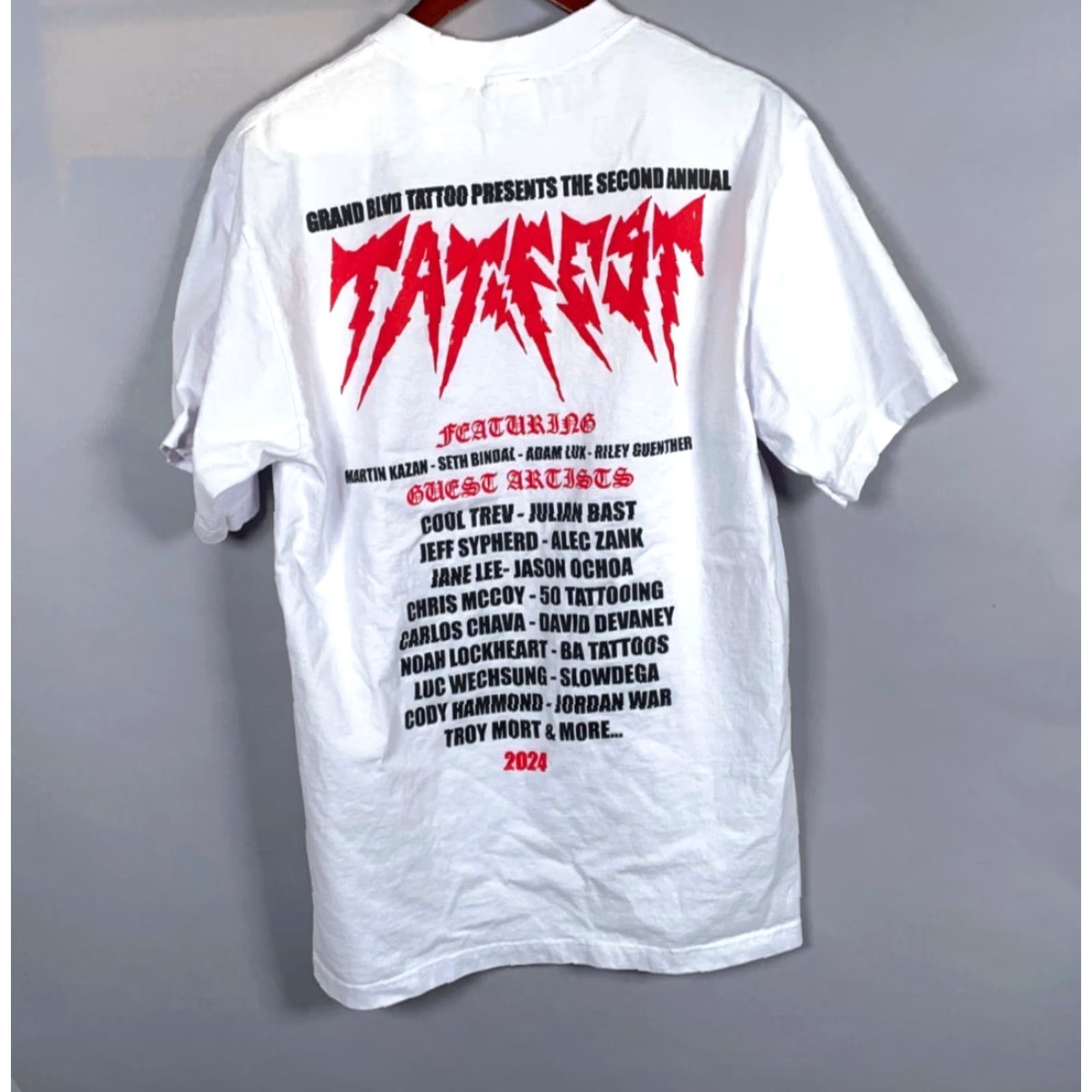 Vintage Shaka Wear Grand Blvd Tat Fest T-Shirt Adult Medium White Double-Sided Tattoo Mens Size US M / EU 48-50 / 2 - 2 Thumbnail