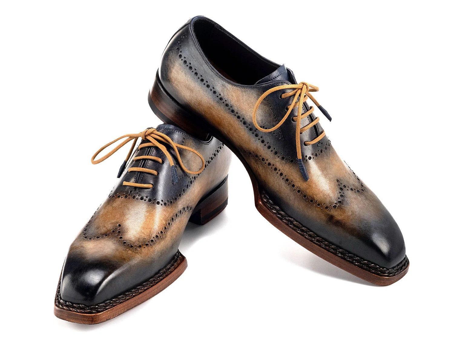 Handmade New Handmade Men's Wingtip Oxfords Camel & Navy Shoe Size US 11 / EU 44 - 3 Thumbnail