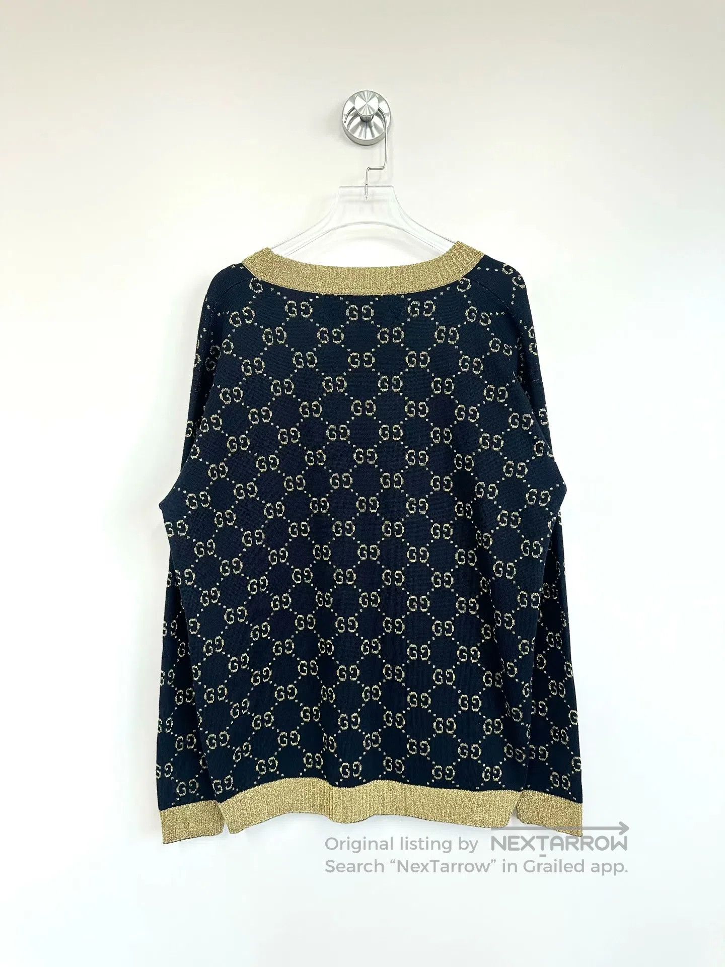 Gucci Guicci Black Gold Thread Double G Full Logo Knit Cardigan Size US S / EU 44-46 / 1 - 2 Thumbnail